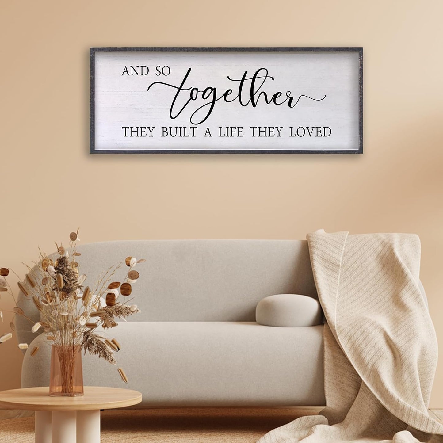 And So Together They Built A Life They Loved Sign Above Bed Wall Decor 24×10 Inch Master Bedroom Over Bed Wood Framed Wall Art (Black)