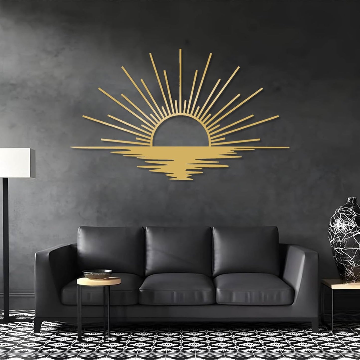 Sunrise Metal Wall Art, Metal Sun Wall Decor, Sun Outdoor Wall Art, Abstract Sunrise Wall Decor, Boho Home Hanging, Living Room Wall Hanging (White, 24"x14"/60x36cm)