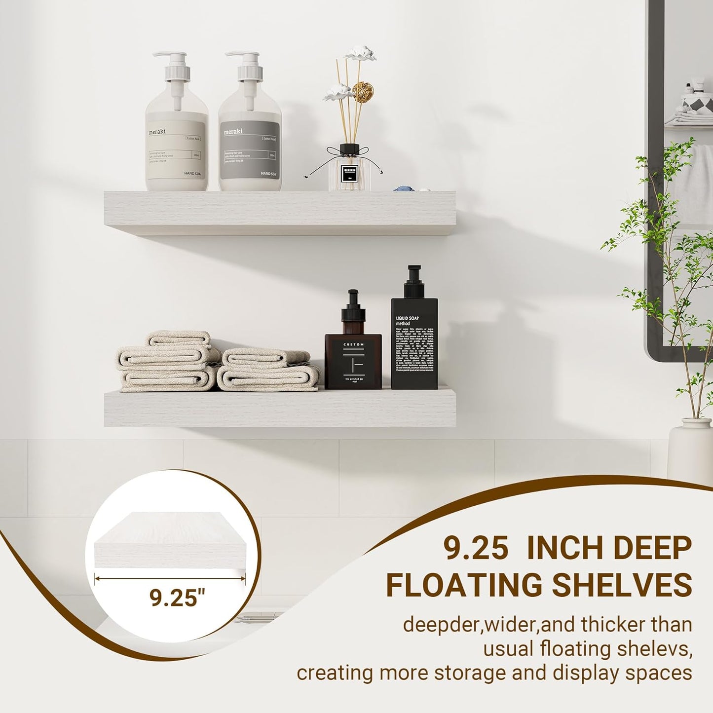 16 Inch Floating Shelves, 16"x9.25"x1.5" Inch Deep Floating Shelves for Wall, Wooden Shelves for Bathroom, Bedroom, Living Room, Cream White Oak