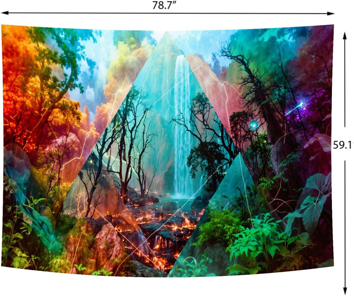 Delur Forest Tapestry Waterfall Mountain Rainforest Sunset Nature Tree Tapestry Wall Hanging Scenic Tropical Landscape Natural Sunrise Headboard for Bedroom Living Room Home Decor (59.1" x 78.7")