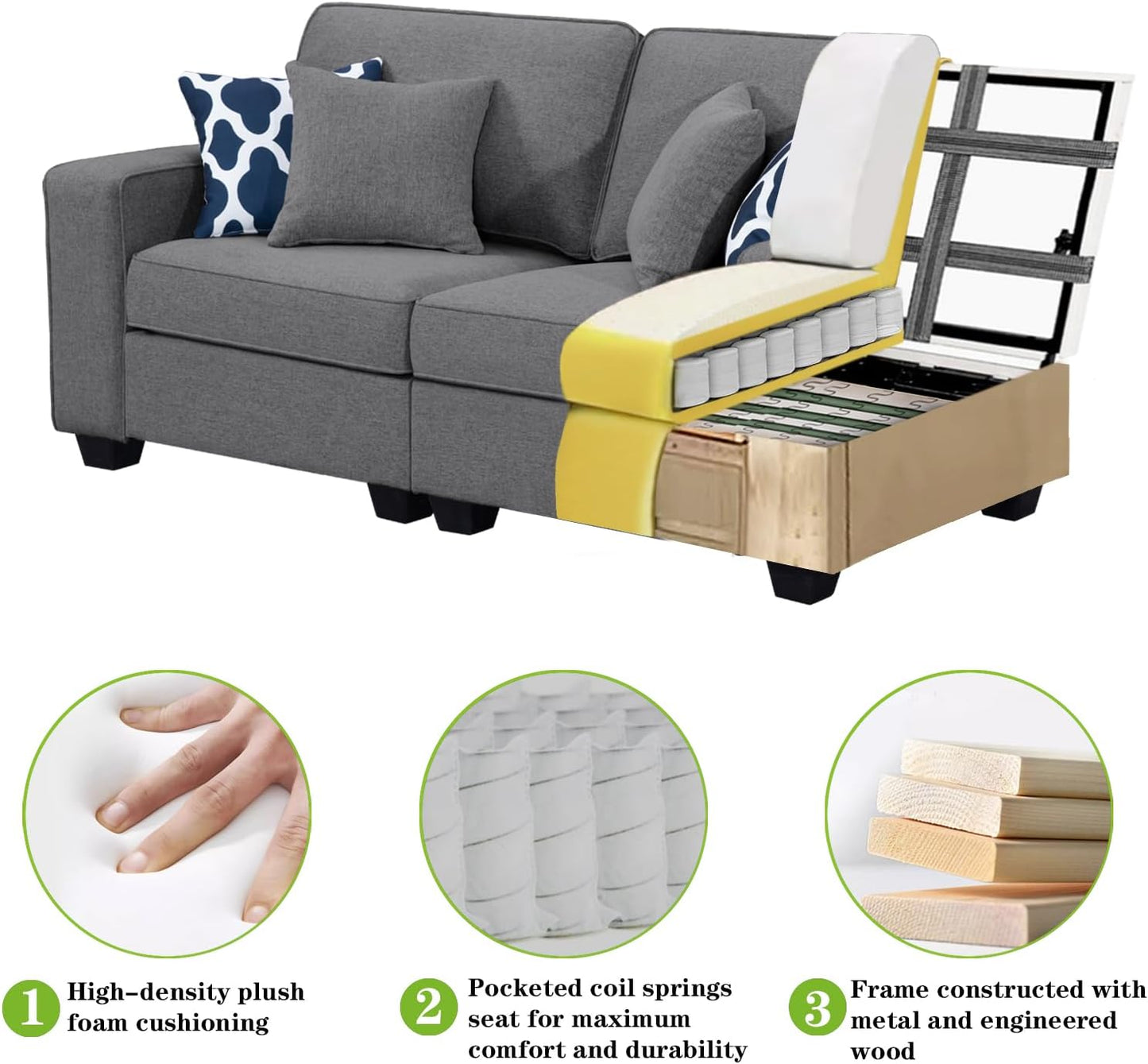 L Lengend Vansen Modular Sectional Sofa U Shaped Couch with Ottoman Modern Reversible Corner Sectional Couch for Living Room (Dark Grey, U Shaped Sofa-4)