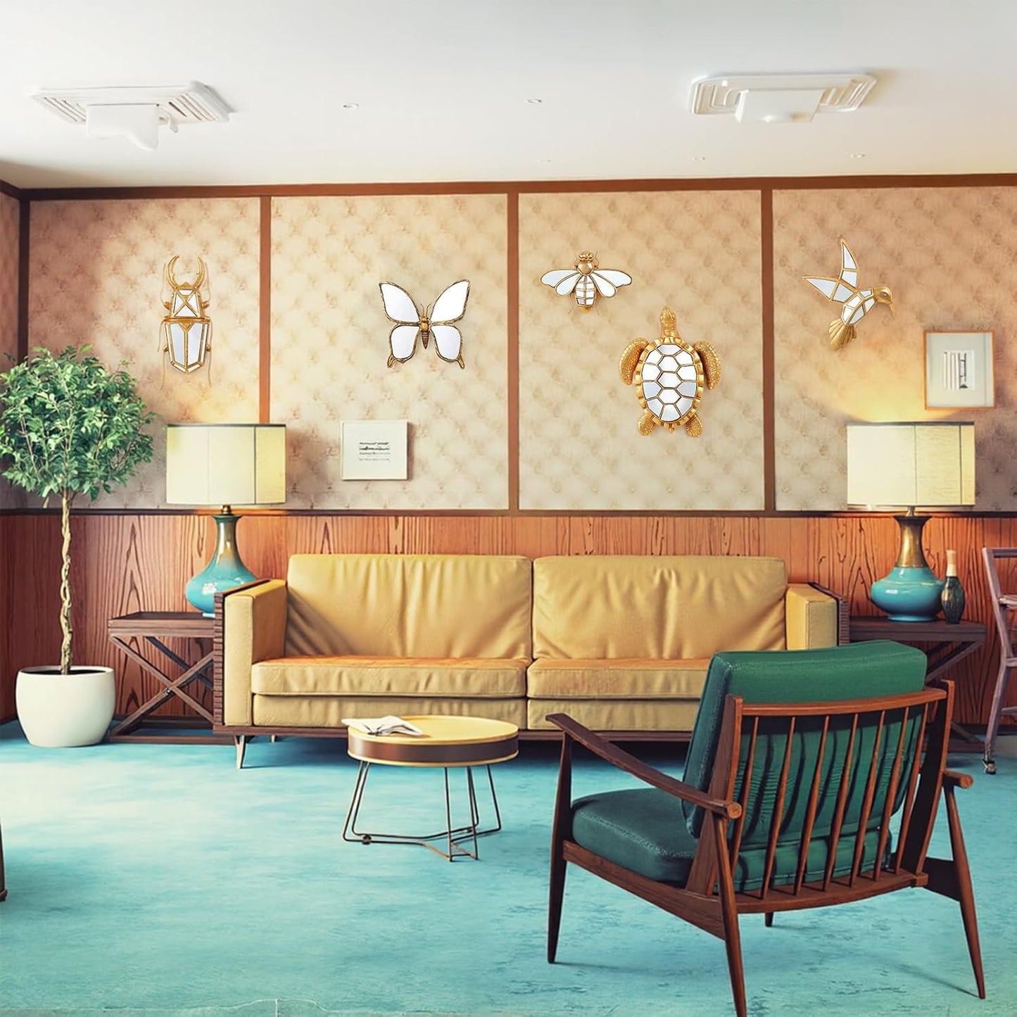 Vintage Wall Sculpture Animals Turtle Mirrors - Gold Resin Glass Wall Decor, Perfect for Victorian and European Themed Homes