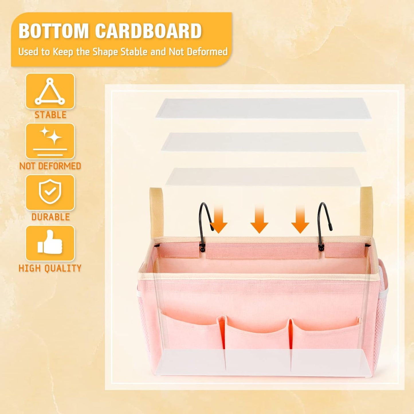 Bedside Caddy Bedside Organizer Bedside Storage Caddy with Fixed Straps and Water Bottle Holder for Home College Dorm Bunk Bed Hospital Bed Crib Bed Rails (2pcs Pink)