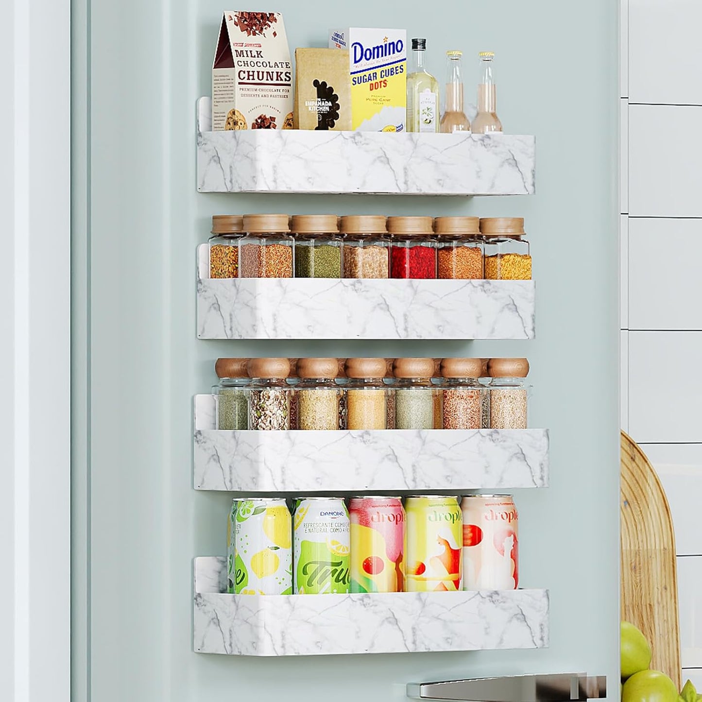 Magnetic Spice Rack for Refrigerator, Kitchen Organizer and Storage Shelf, Marble(4 Pack)