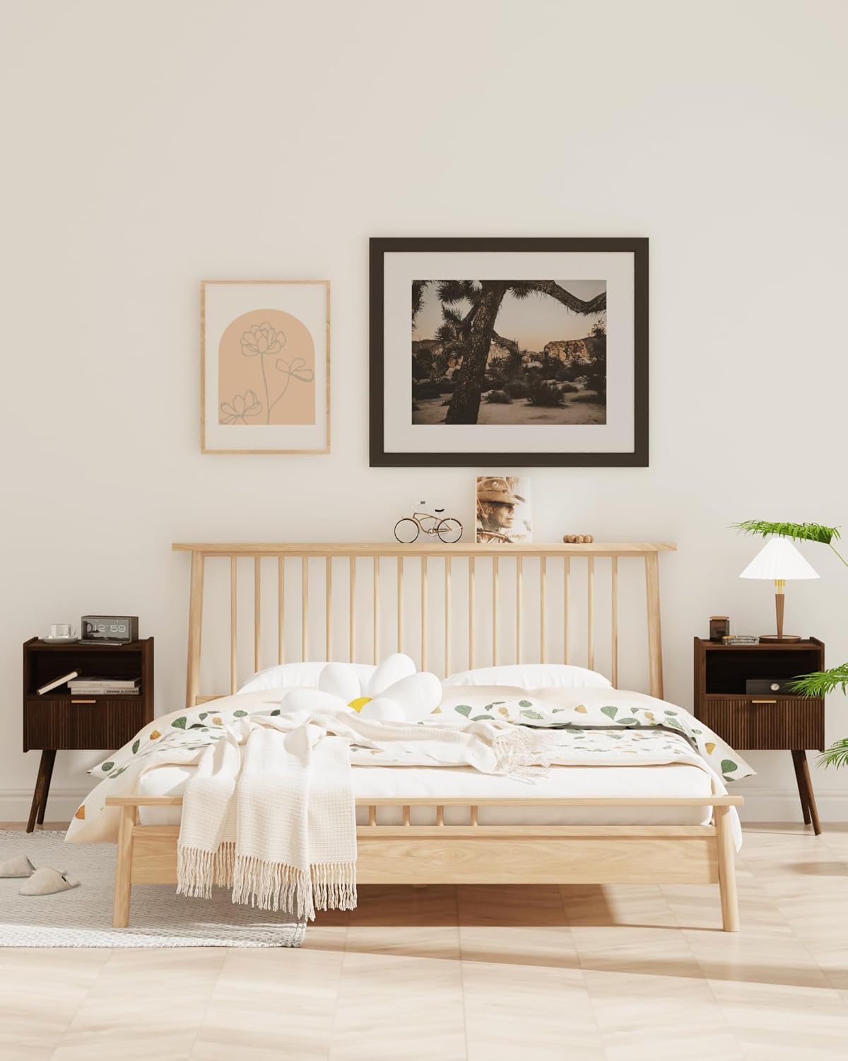 Nightstand,Modern Bedside Table with Storage Drawer and Open Wood Shelf, Accent Night Stand with Solid Wood Legs for Living Room, Bedroom and Small Spaces,Easy Assembly (Walnut Brown)