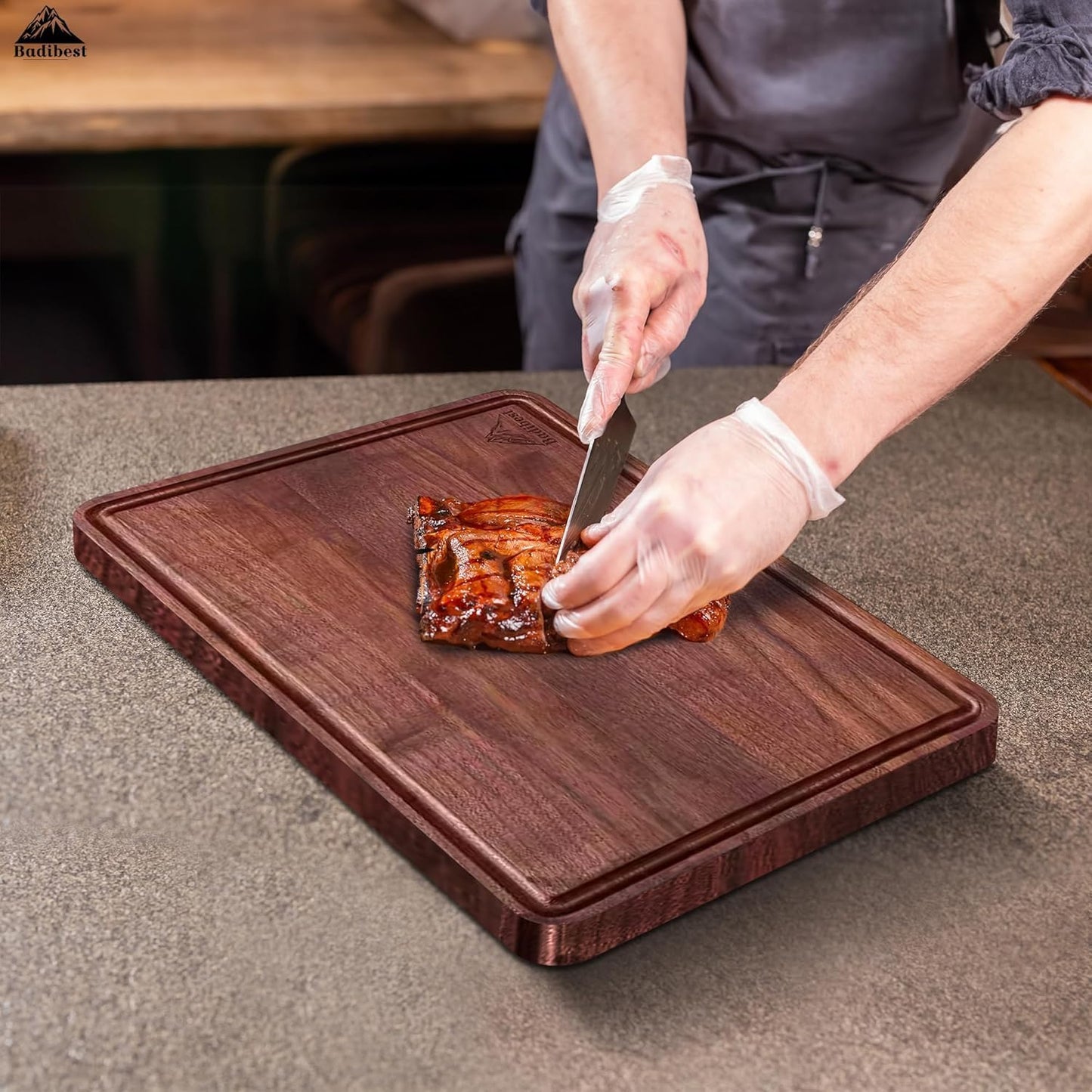 Handcrafted Walnut Wood Cutting Board 18x12, Non Toxic Kitchen Chopping Board with Juice Groove Charcuterie Serving Board, Eco & Knife Friendly Small Wooden Cutting Boards for Kitchen, Restaurant Use