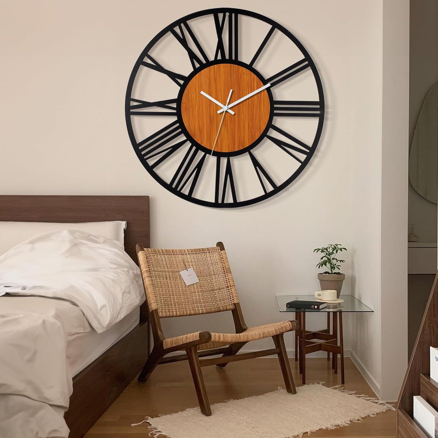 LEIKE 32" Oversized Large Wall Clocks,Silent,Non Ticking,Battery Operated Modern Round Big Wood Decorative Metal Wall Clock for Living Room, Bedroom,Kitchen,Farmhouse,Office Decor - Black,32 Inch