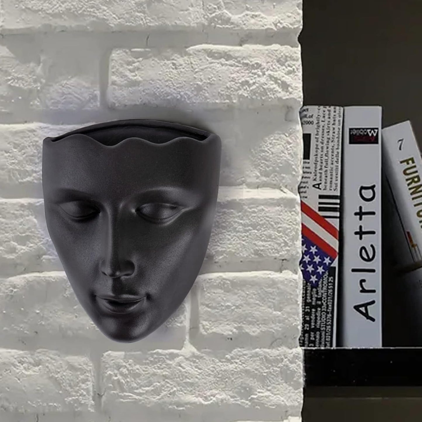 GDYOOSHOW 6.7" Tall Hanging Planter Wall Flower Pot for Garden Balcony Indoor or Outdoor (Black Resin)