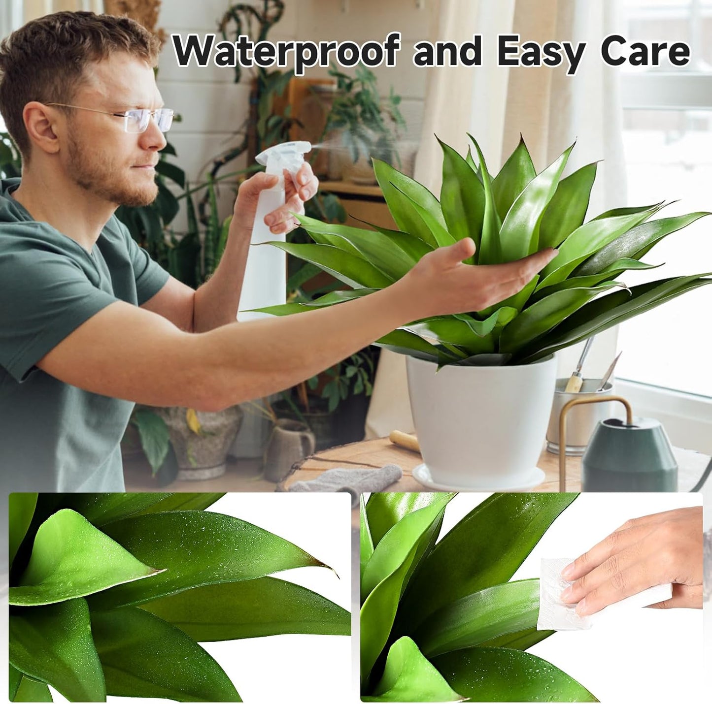 JUSTOYOU 28" Artificial Agave Plants Outdoor Large Fake Agave Plants Faux Succulents for Outdoor Indoor Home Front Porch Decor (2, Green)