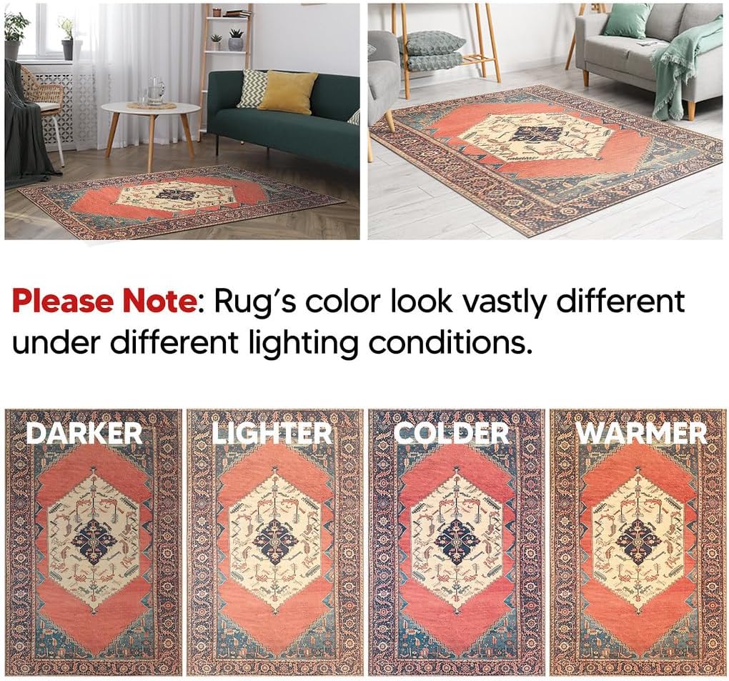 Keen Home Design 4x6 Rug - Machine Washable Area Rug with Non-Slip Backing, Ideal for Living Room, Dining Room, Bedroom - Vintage, Easy Clean, Durable, Low Pile Rug - (4' x 6')