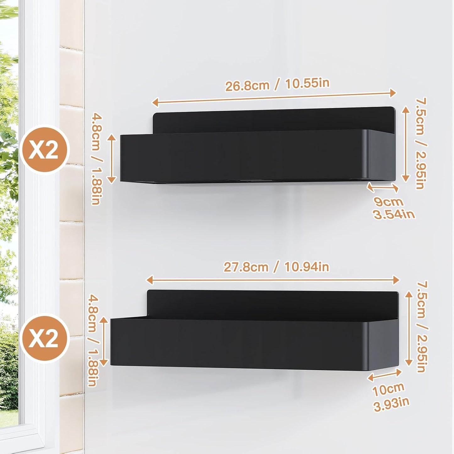 Magnetic Spice Rack for Refrigerator, Kitchen Organizer and Storage Shelf, Black (4 Pack)…