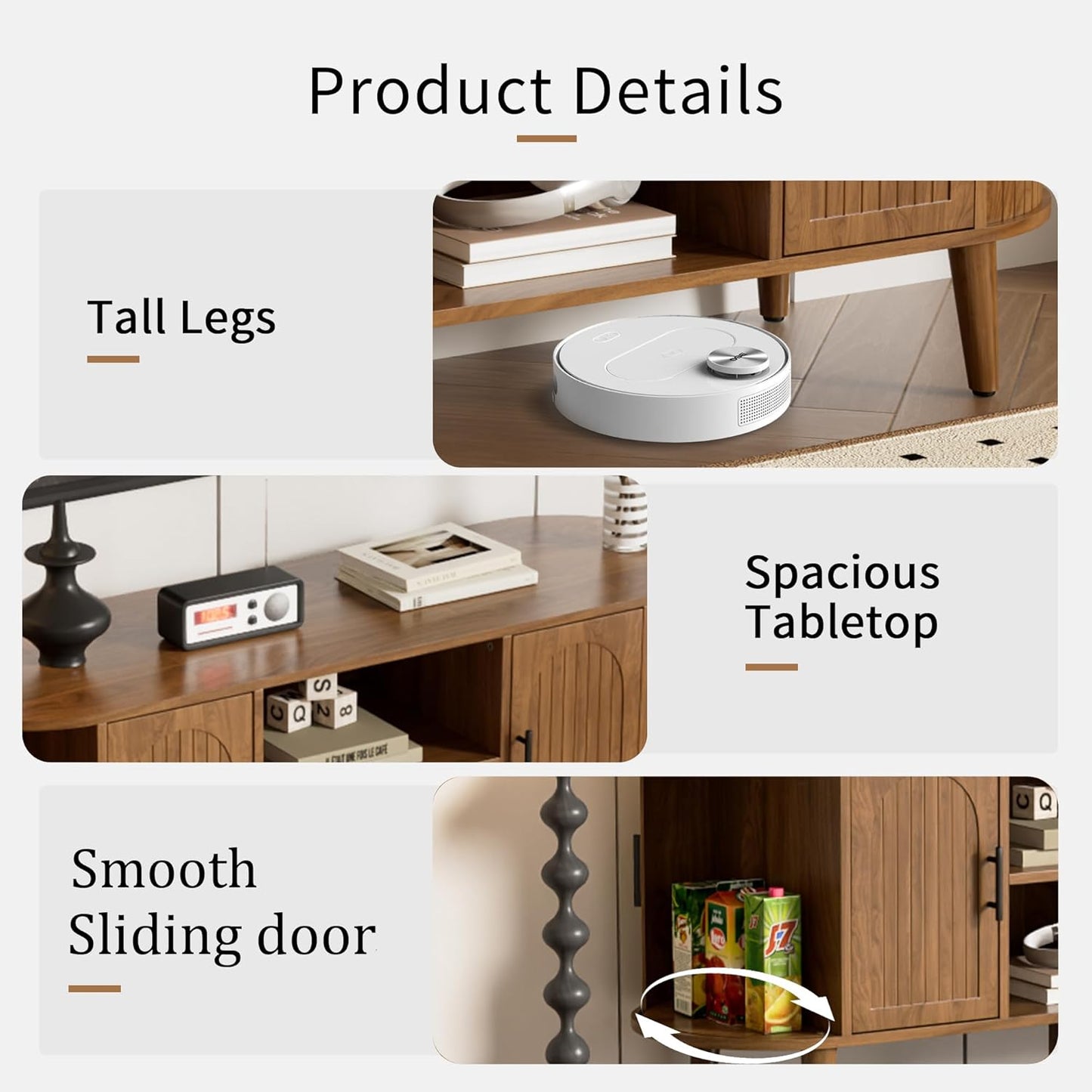 51" Fluted TV Stand, Mid-Century Modern Entertainment Center for Tvs up to 60" with Drawers and Fluted Doors, Curved TV Media Console Table with Sliding Doors for Living Room, Bedroom (51")