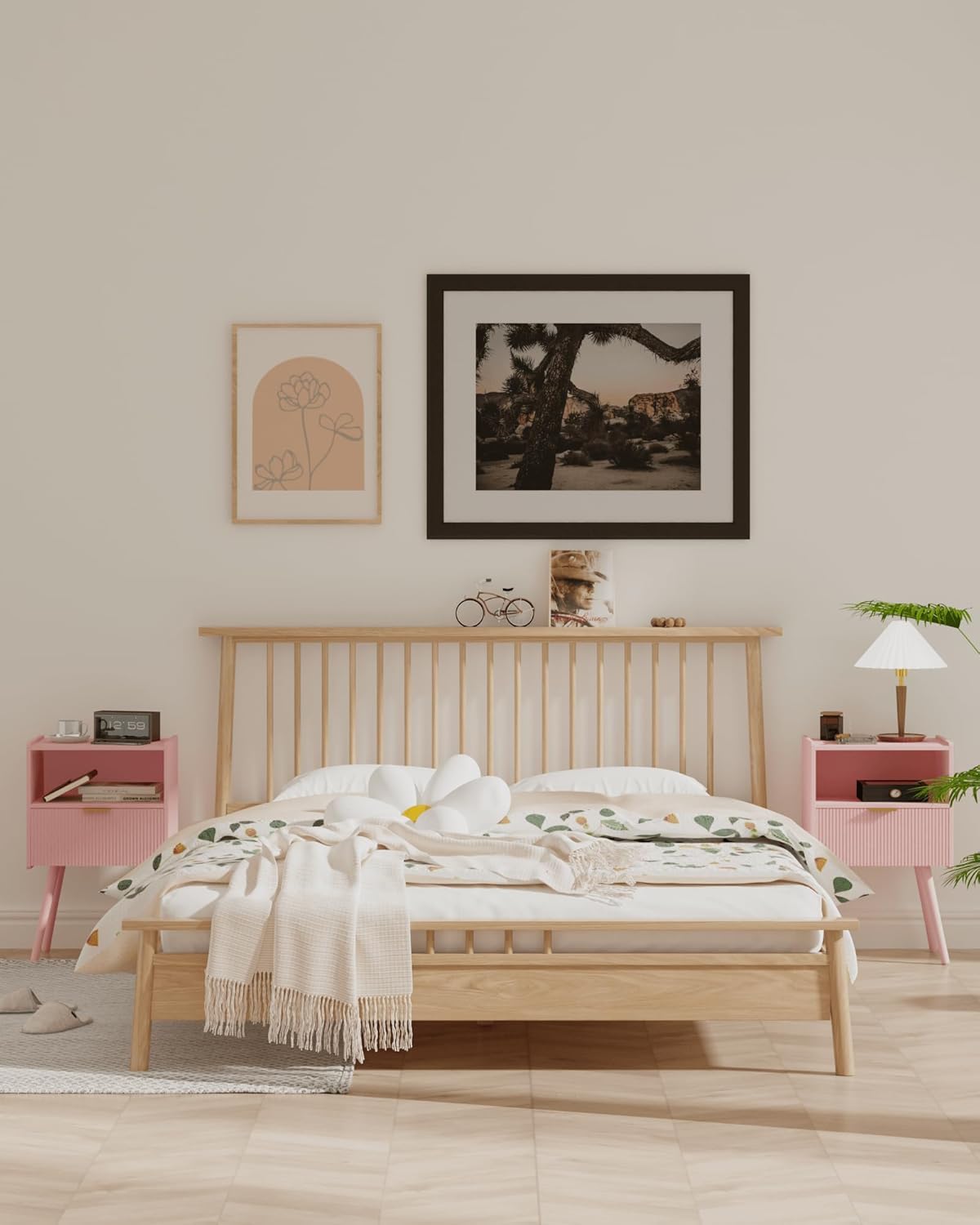 Nightstand,Modern Bedside Table with Storage Drawer and Open Wood Shelf, Accent Night Stand with Solid Wood Legs for Living Room, Bedroom and Small Spaces,Easy Assembly (Pink)