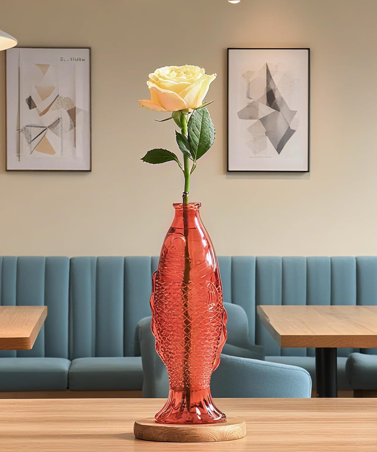 Nacome Fish Vase Glass Plant Terrarium with Wooden Stand,Planter Propagation Station for Home Office Hydroponics Desk Decoration,Unique Gardening Gifts for Plant Lovers Women Mom(Red)