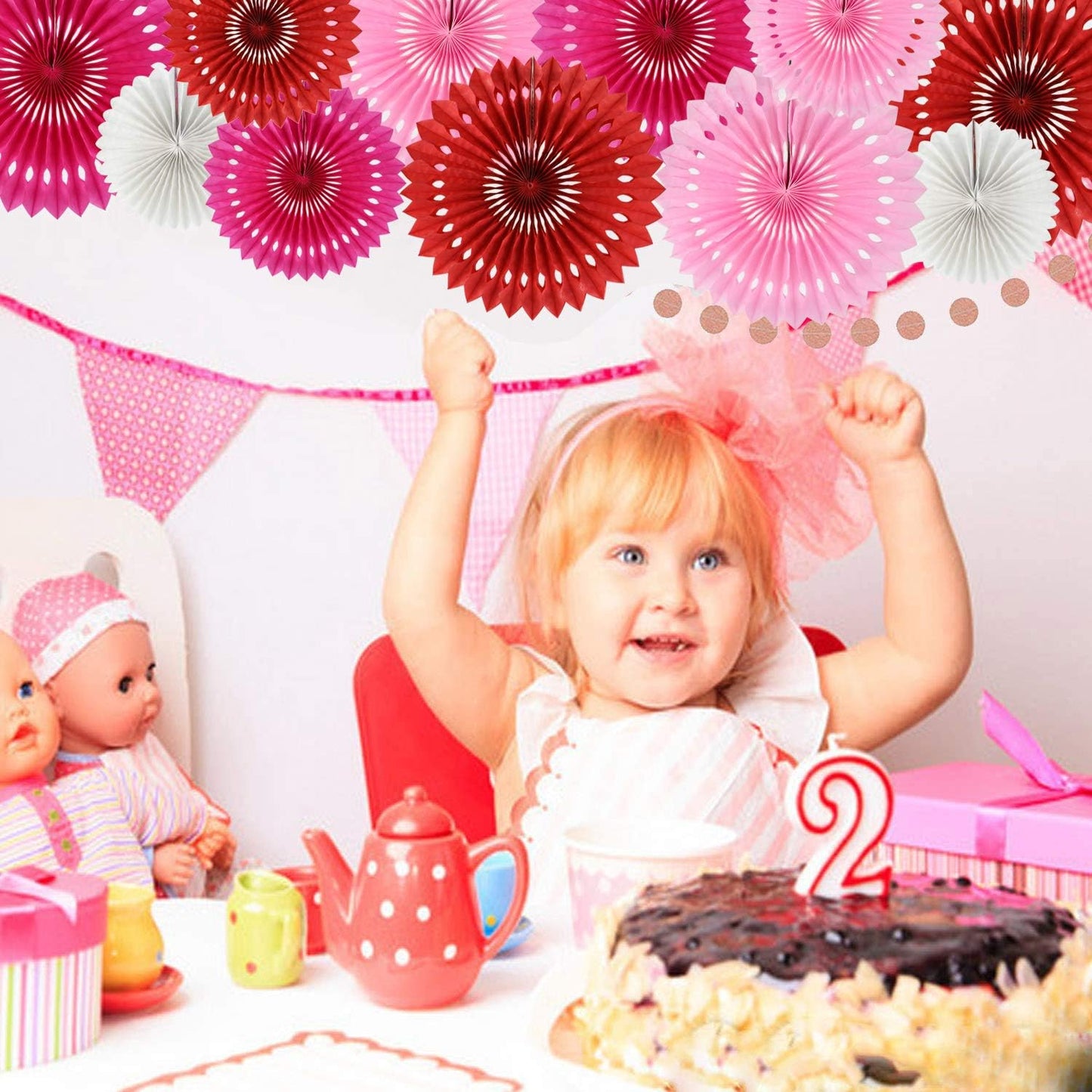 BEISHIDA Red Pink Rose Red Hanging Tissue Honeycomb Round Paper Fans Decor Kit for Birthday Girl Kid Shower Bachelorette Wedding Christmas Backdrops Anniversary Party Supplies(11 Packs)