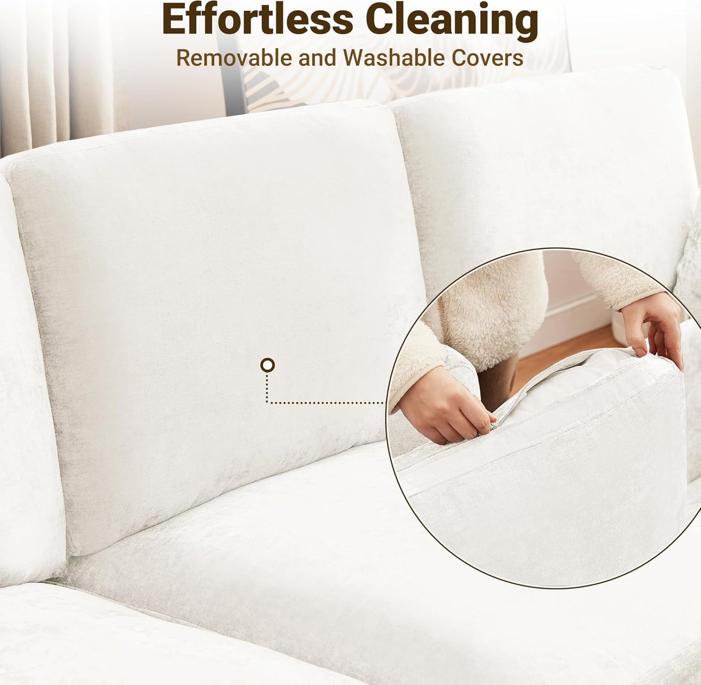 Tbfit U Shaped Couch, Sectional Sofa for Living Room,Chenille Cloud Couch with Ottoman 6 Seat, Beige