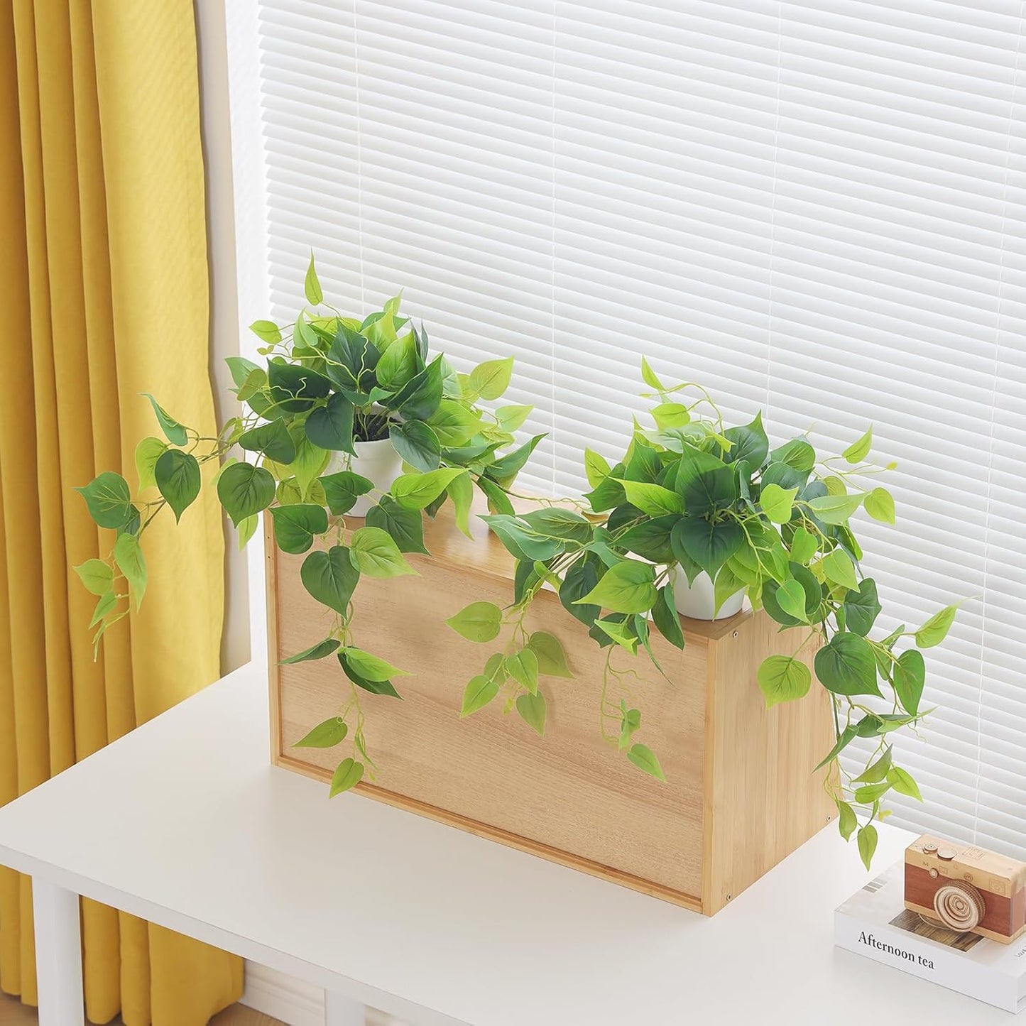 Tiita 2 Pack Fake Plants Artificial Scindapsus Aureus in Pots, Realistic Fake Greenery Potted Plants for Home Office Desk Window Sill Bathroom Bedroom Outdoor Indoor