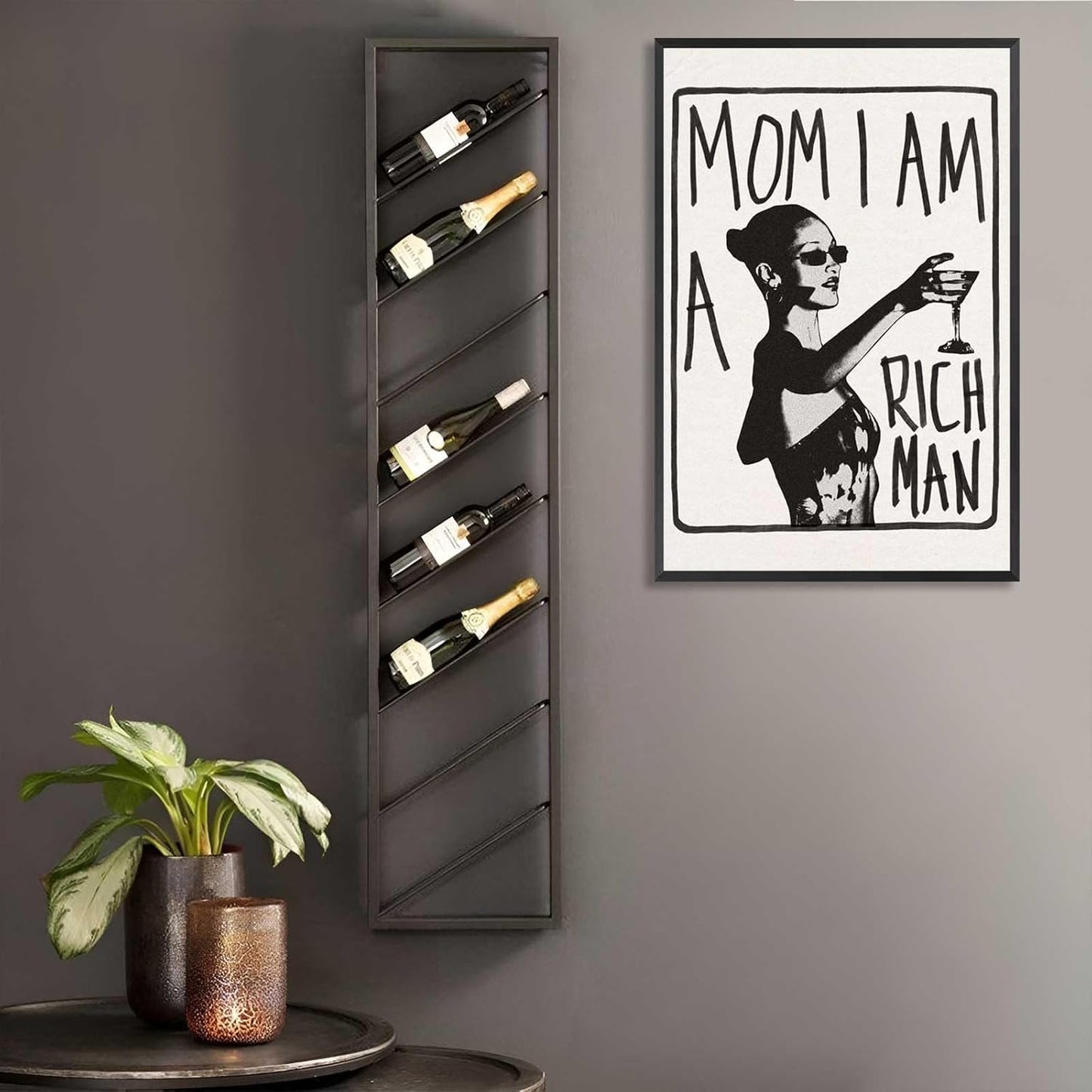 Mom I Am A Rich Man Aesthetic Retro Music Goblet Poster Feminist canvas Wall Art Vintage Bar Cart Wall Decor Preppy Dorm Decor Unique Wall Art prints painting 12x16in Framed