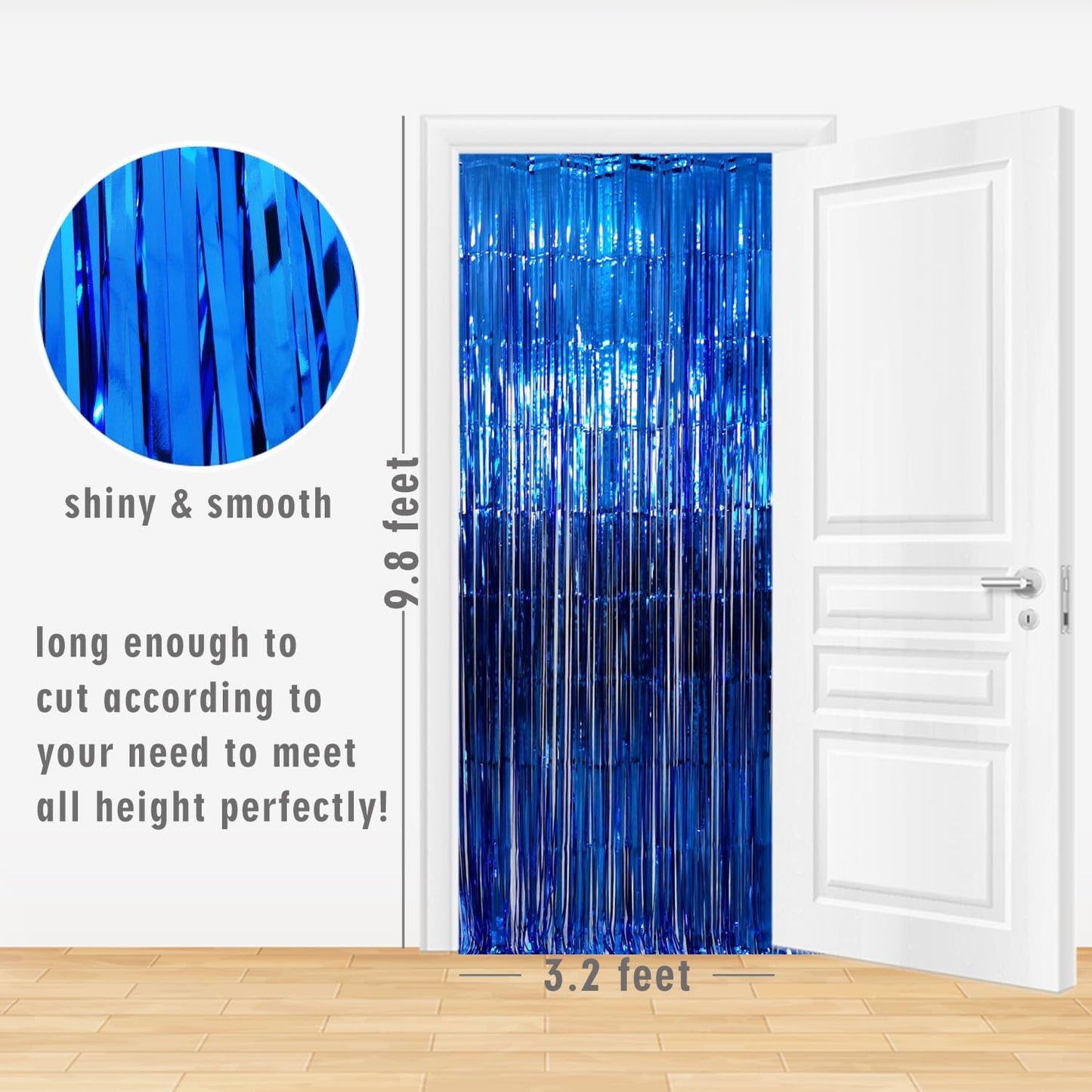 GOER 6.4 ft x 9.8 ft Metallic Tinsel Foil Fringe Curtains,Pack of 2 Party Streamer Backdrop for Birthday,Graduation Decorations and New Year Eve (Navy Blue)