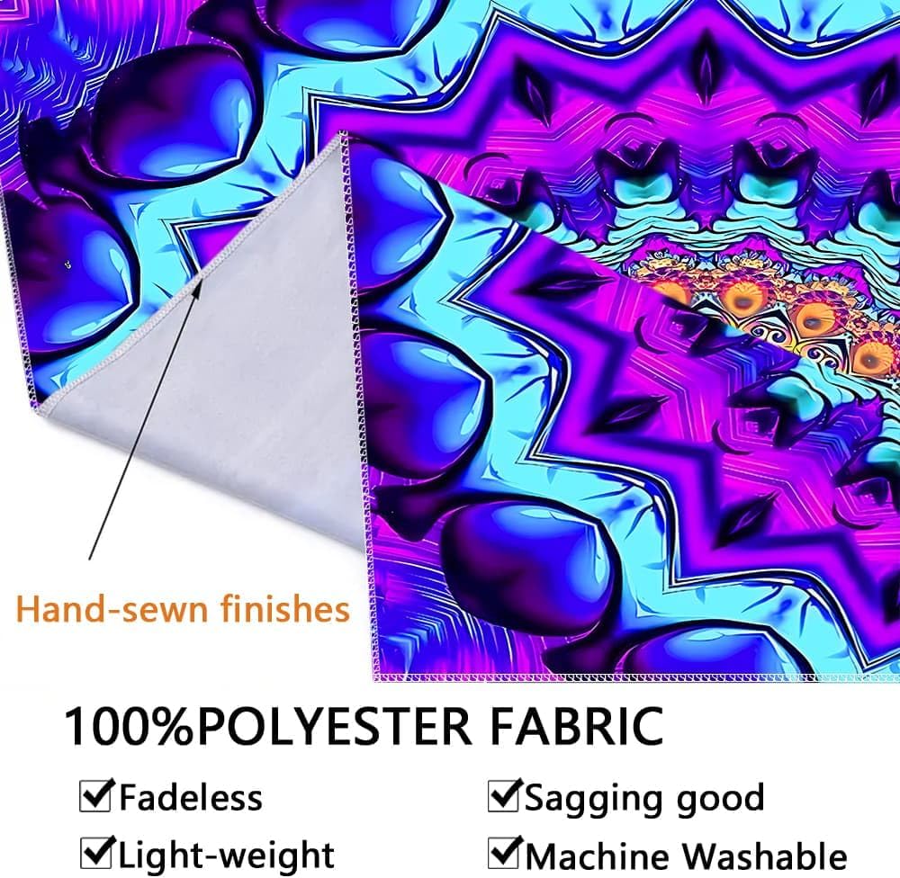 PSYHILAR Blacklight Mandala Tapestry for Bedroom, Black Light Posters for Adults and Teens, Colorful UV Reactive Aesthetic Bohemian Wall Art Decor (80 x 60 Inches)