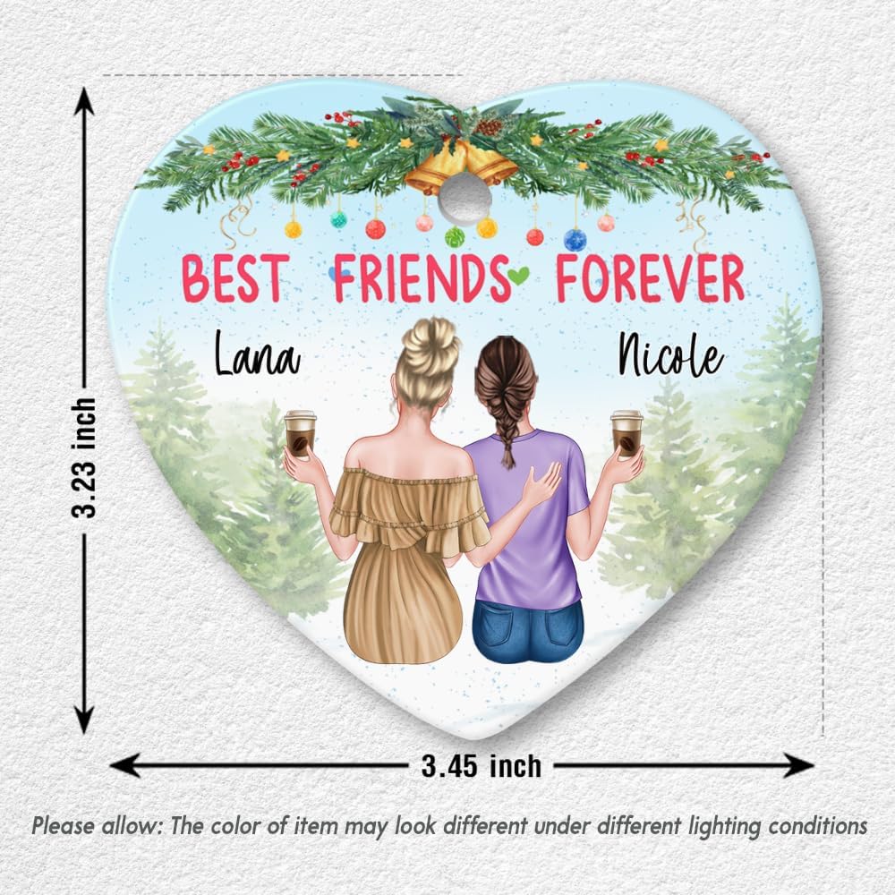 Personalized Best Friend Ornament Friendship Christmas Heart Ceramic Ornaments Keepsake Gifts for Bestie BFF Soul Sister Hanging Xmas Tree Decor