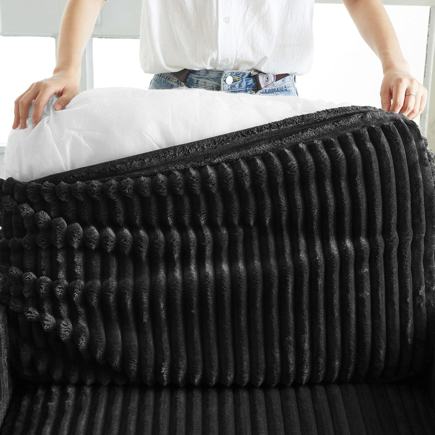 Belffin Modular Sectional Sofa with Storage Ottoman, Oversized Cloud Couch Sectional with Extra Deep Seat, Convertible L Shaped 4 Seater Sectional Couches for Living Room, Plush Corduroy Black