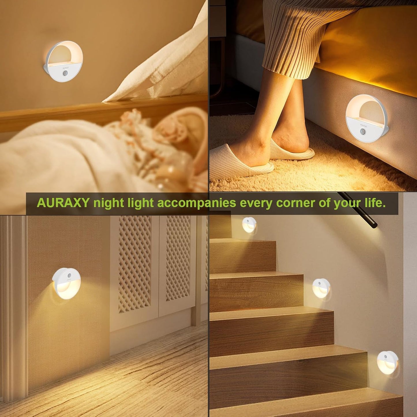 Rechargeable Battery Night Light, Motion Sensor Night Light, LED Warm White Magnetic Stick-on Motion Sensored Hallway Light, with Dusk to Dawn Sensor for Stairs, Wall, Closet, Cabinet (6 Pack)