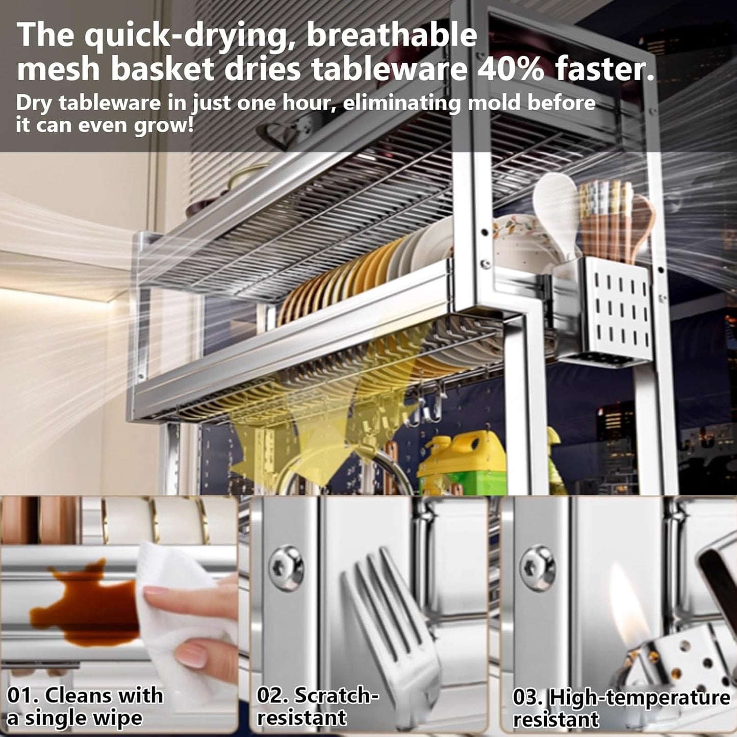 Kitchen Sink Rack Sink Above The Dish Drain Dish Washing Rack Stainless Steel Multifunctional Dish Storage Rack,Over The Sink Drying Rack for Dishes(2,65cm/25.6in)