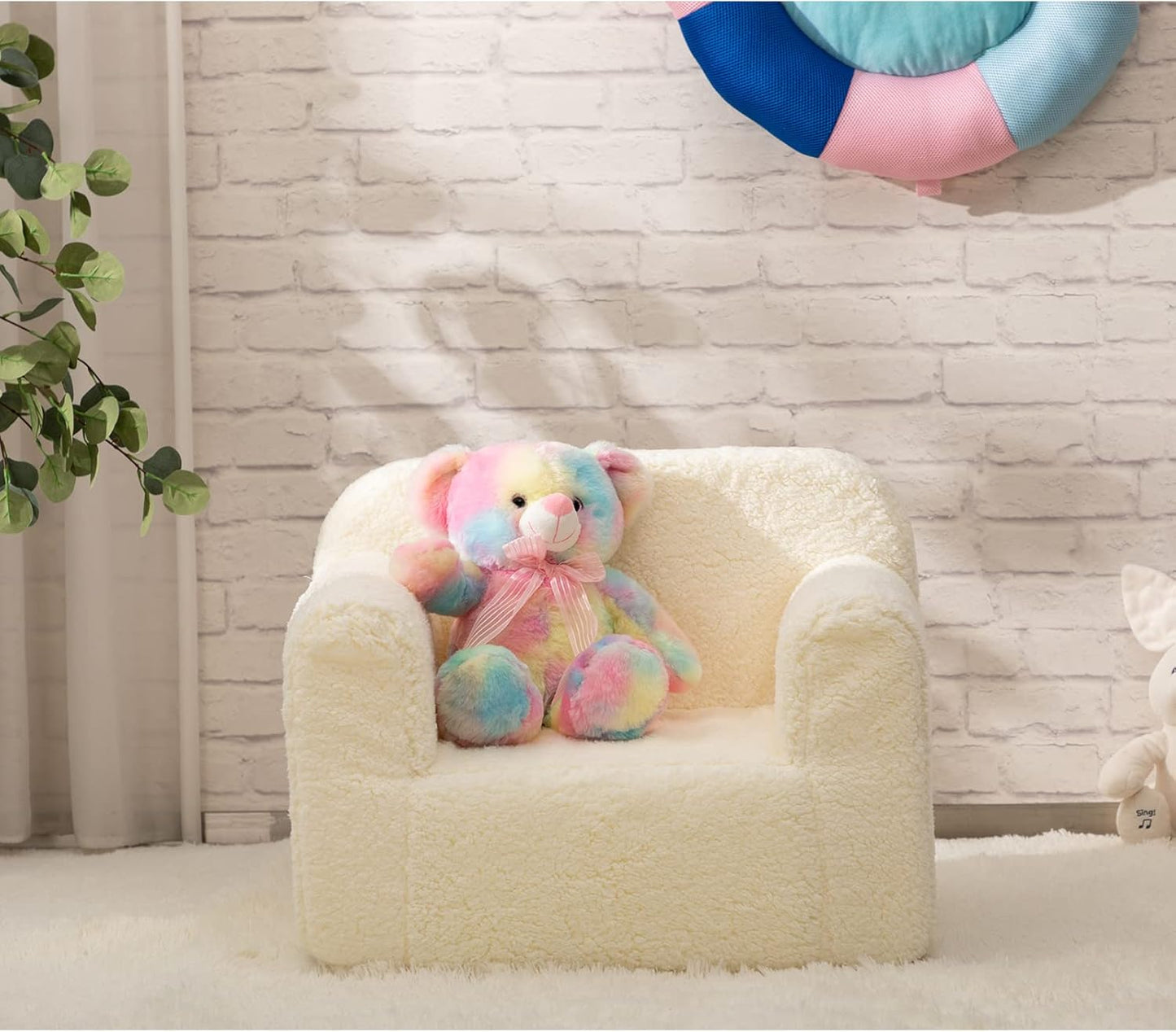 ALIMORDEN Kids Ultra-Soft Snuggle Foam Filled Chair, Toddler Cuddly Sherpa Reading Couch for Boys and Girls, Cream