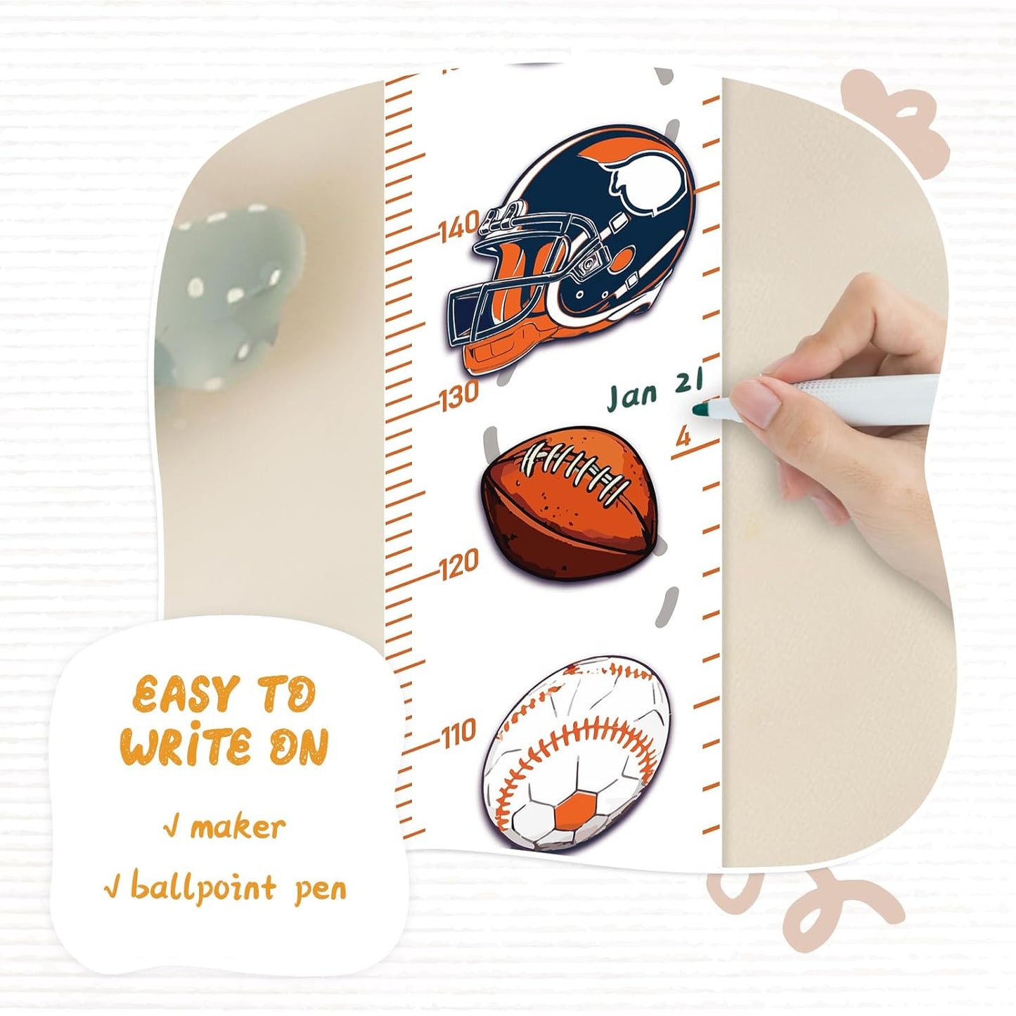 Personalized Name Growth Chart Wall Decor for Kids – Canvas Removable Height Chart Measuring Ruler 59" x 7.9" (Balls)