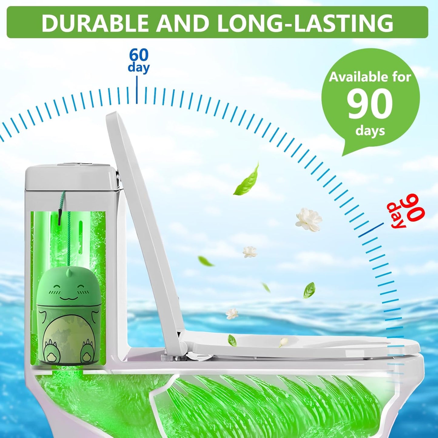 Toilet Bowl Cleaner-Cute Dinosaur-Shaped Toilet Bowl Cleaner Bottle Automatic Bathroom Toilet Tank Cleaner Easy-To-Use Septic Safe Toilet Cleaner in Bottle with Jasmine Scent (1, green)