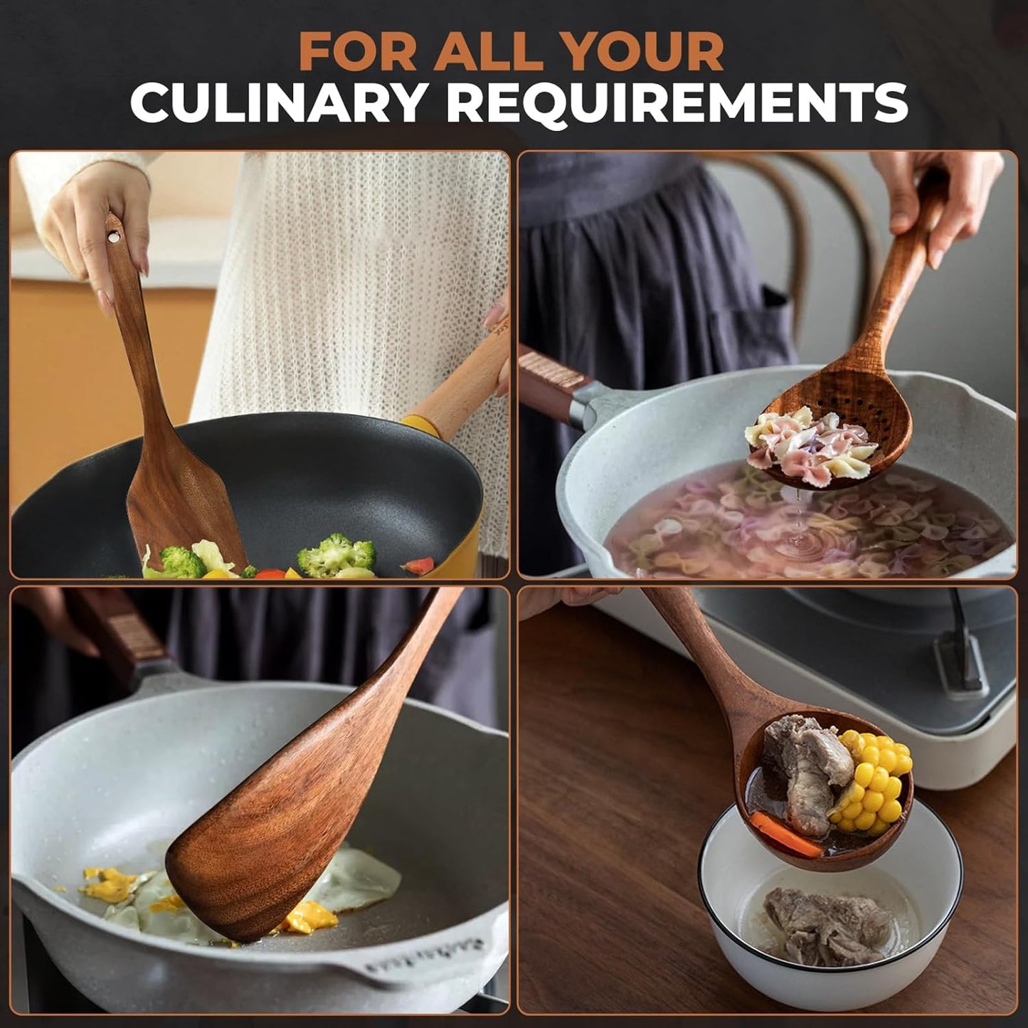 Wooden Spoons for Cooking, Kitchen Utensils Set, Wood Spatulas Soup Ladle Serving Spoons Teak Wooden Utensil Set(8 Pieces )