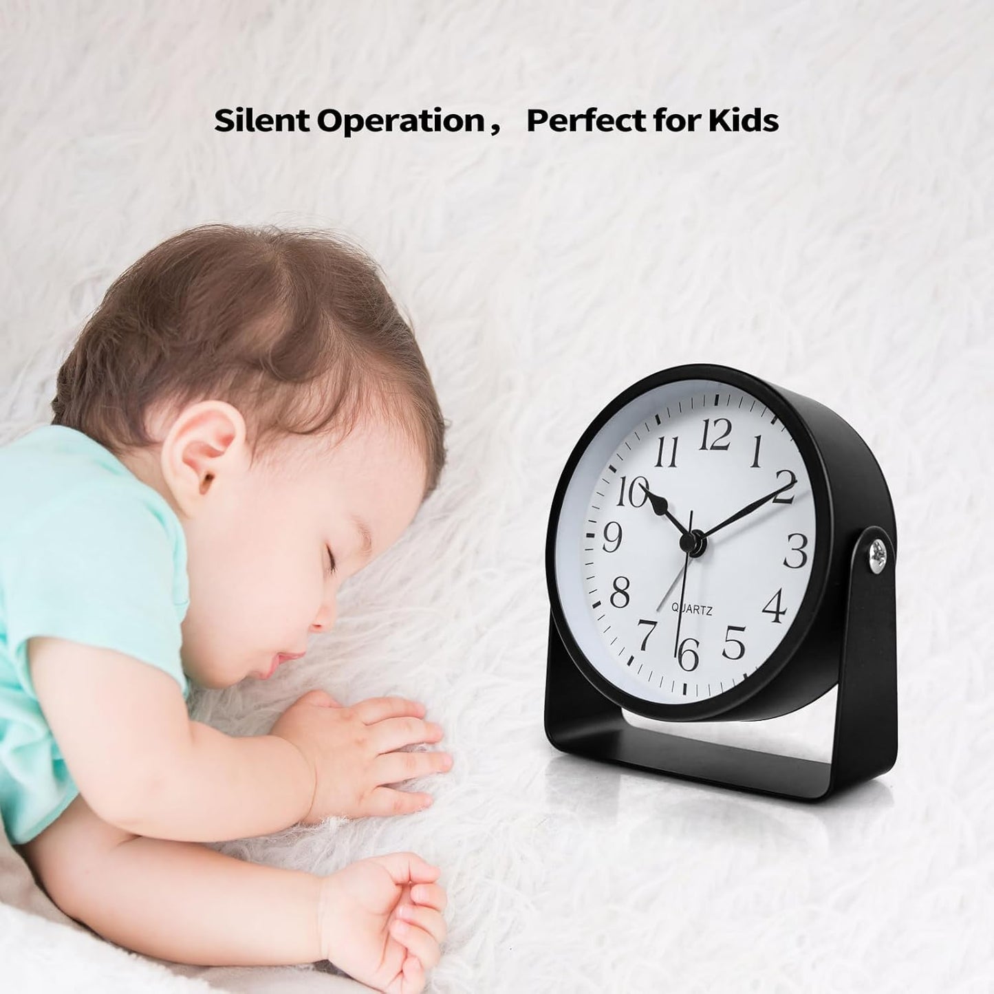 Small Desk Analog Alarm Clock Battery Powered Mini Metal Nightstand Shelf Clock with Light Side Table Decor Mid Century Cute Alarm Clock for Heavy Sleepers Bedrooms Desktop Living Room Bathroom