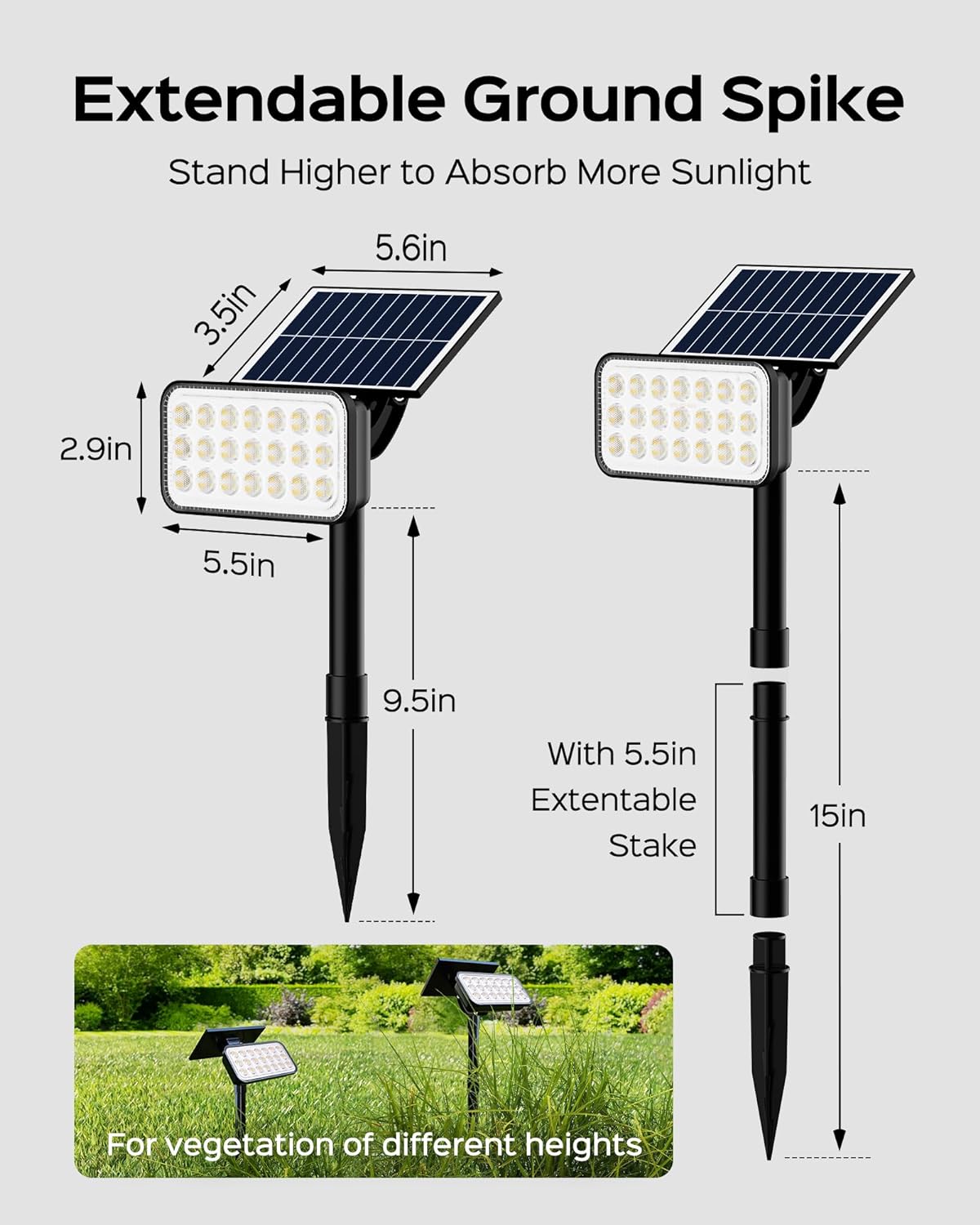JACKYLED 84-LED Solar Spotlights 5 Lighting Modes 360° Adjustable IP65 Waterproof Super Bright Overnight Solar Spot Lights for Outside with Extendable Spike for Yard, Garden, Lawn, Pathway, 4 Pack