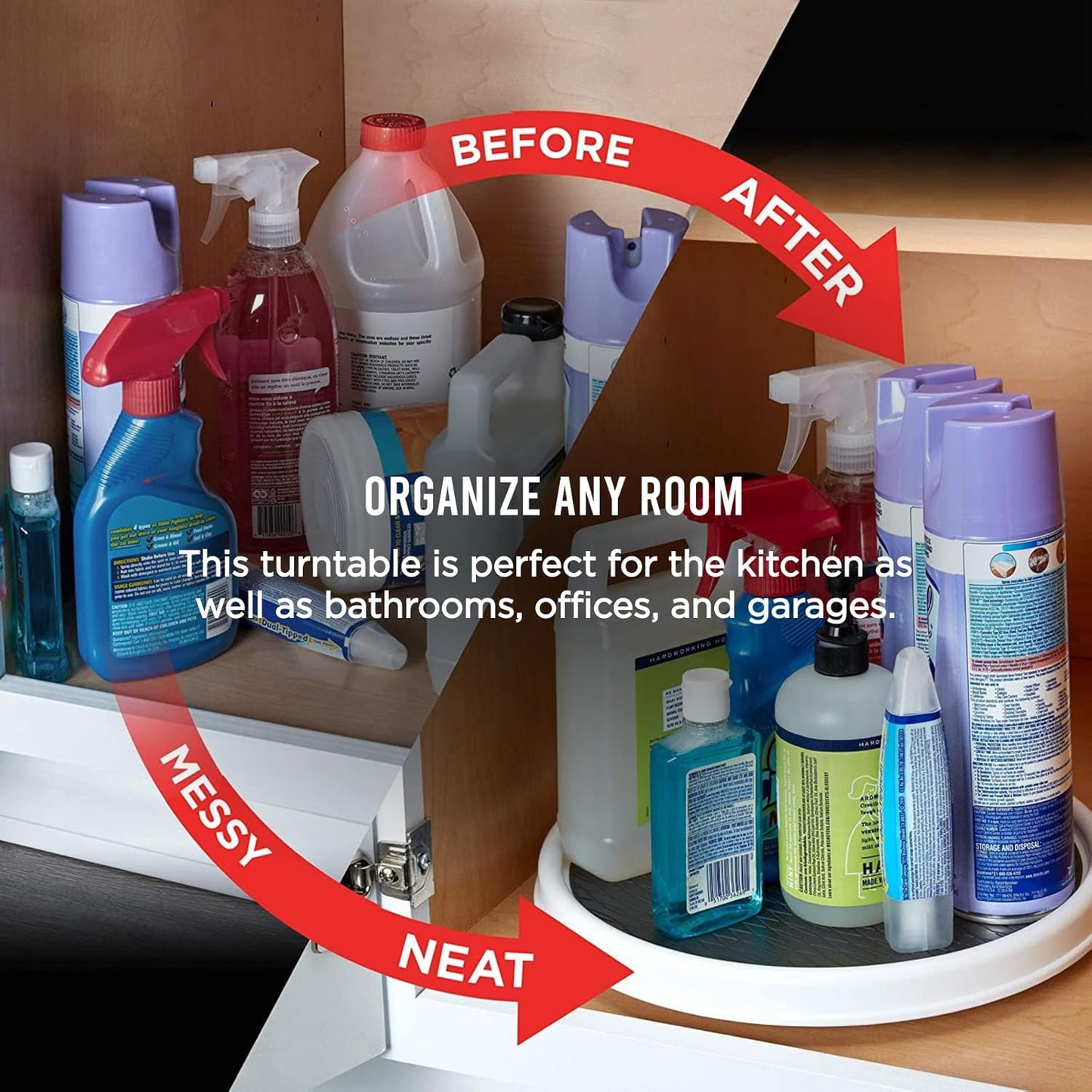 Copco Basics Non-Skid Pantry Cabinet Lazy Susan Turntable, 12-Inch, White/Gray, 1 Count (Pack of 1)