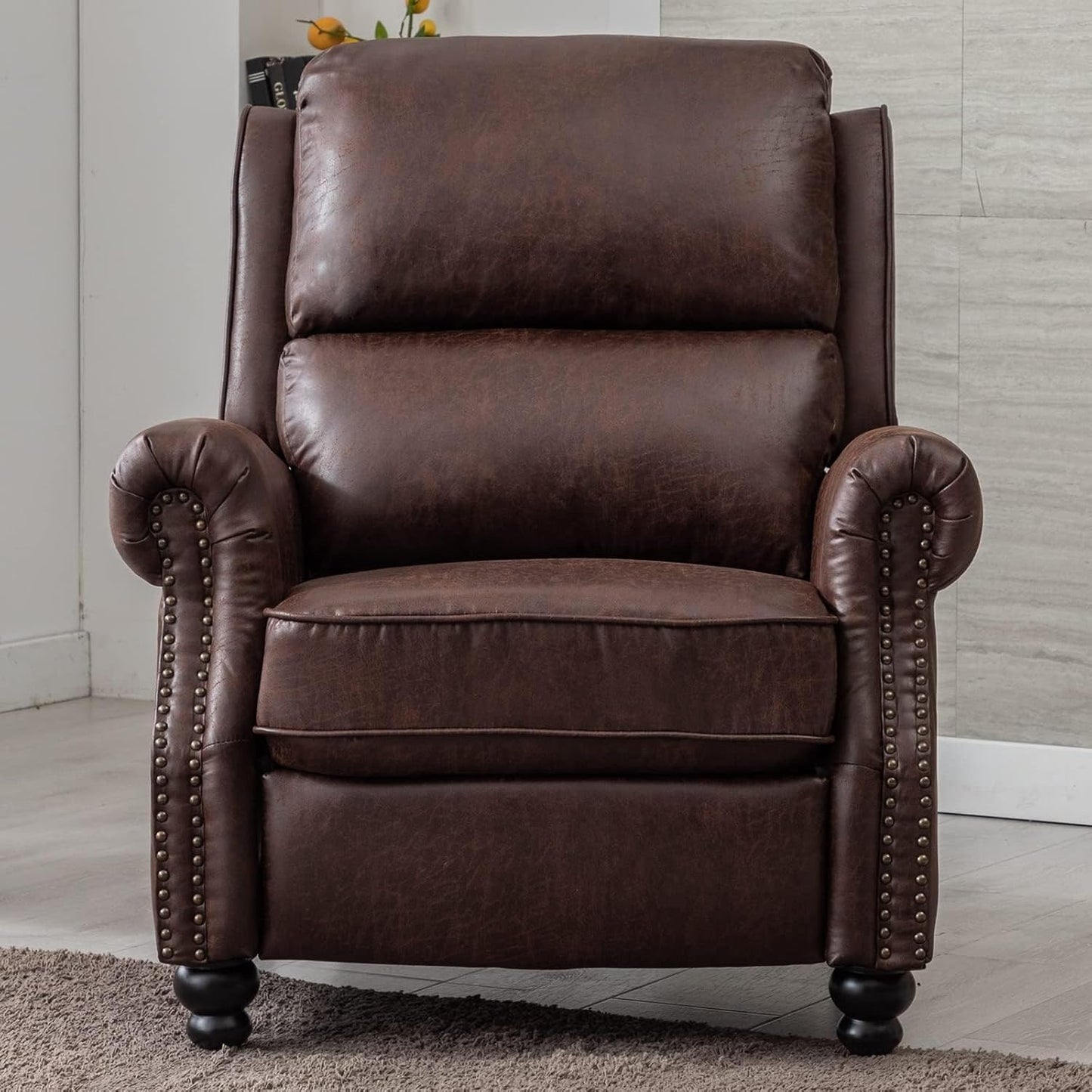CANMOV Pushback Recliner Chair Set of 2,Leather Armchair Push Back Recliner with Rivet Decoration Single Sofa Accent Chair for Living Room, Reddish Brown