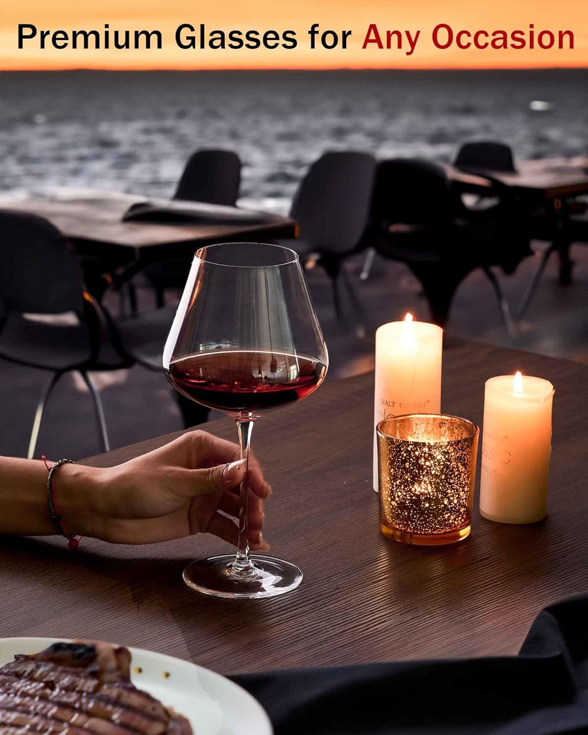 JBHO Hand Blown Italian Style Crystal Burgundy Wine Glasses - Lead-Free Premium Crystal Clear Glass - Set of 2-21 Ounce - Gift-Box for any Occasion