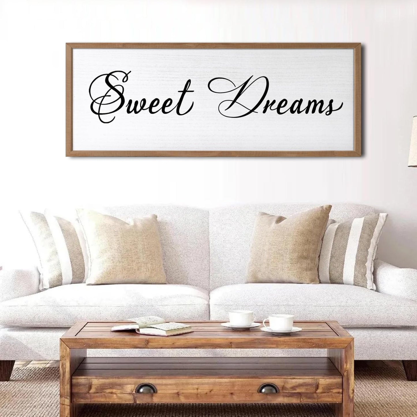 Sweet Dreams Wall Decor Above Bed 40x15 Inch Large Master Bedroom Hanging Wood Rustic Framed Farmhouse Sweet Dreams Sign Guest Room Aesthetic And Minimalist Over Bed Wall Art(Wood White)