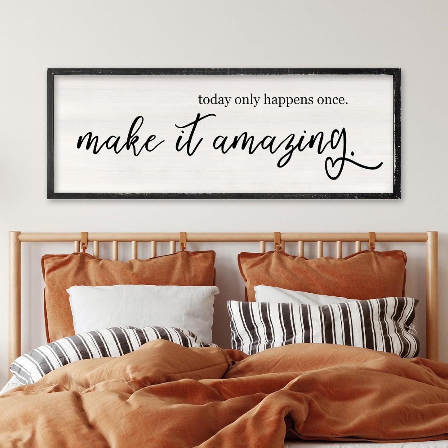 RLWangChao Today Only Happens Once Make It Amazing Wall Art Decor 40x15 Inch Large Inspirational Quote Sign Rustic Living Room Vintage Wood Frame Office Motivational Home Wall Hanging (Black)