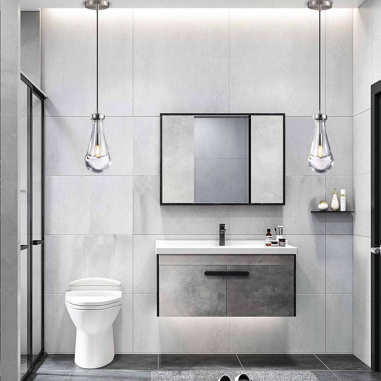 Raindrop Pendant Lights Set of 2, Nickel Pendant Lights Kitchen Island, Brushed Nickel Kitchen Island Light Dining Room Light Fixture, Chandelier for Bedroom Bathroom,Bulb Included