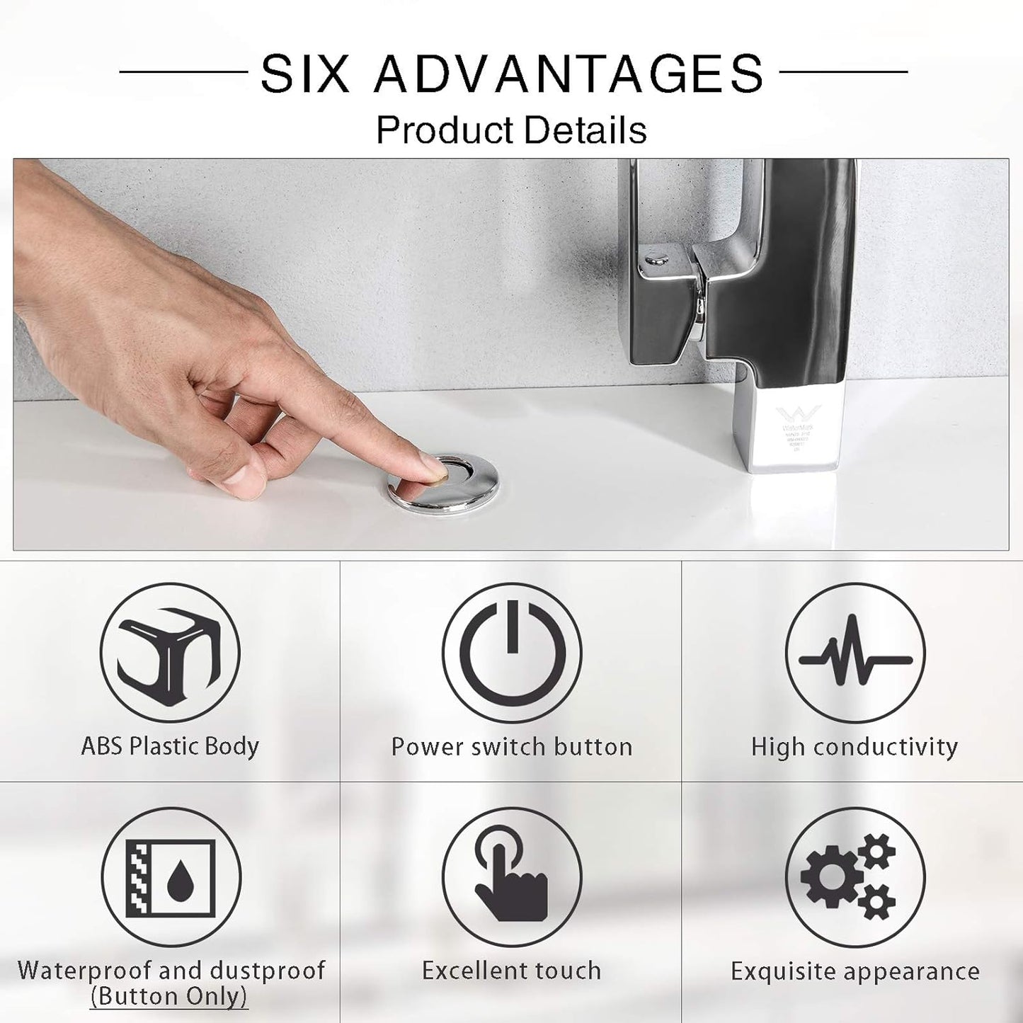 Garbage Disposal SinkTop Air Switch Kit with Long Button,Brass Made Cover,Chrome