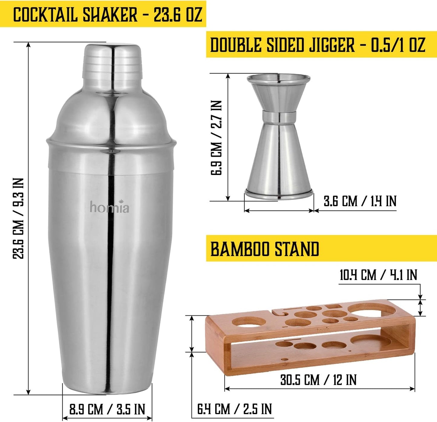 Bartender Kit with Whiskey Smoker - 13 pcs, Bamboo Stand - Bar Set with Cocktail Shaker, Bartending Kit with Essential Bar Accessory Tools, Wood Chips, Steel