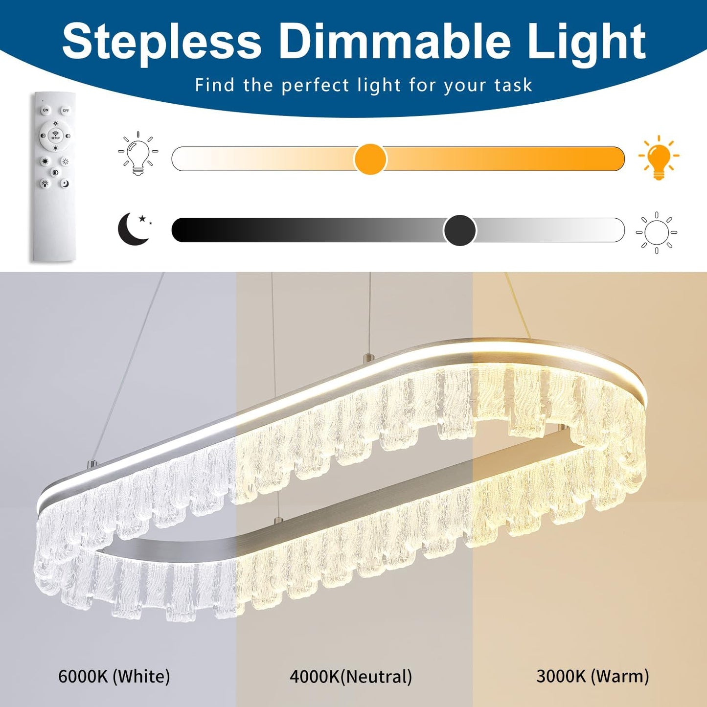 Modern Pendant Lights Kitchen Island, 35.5" Dimmable LED Elliptical Runway Light Fixture Silvery Gray Aluminum Bar Lights Hanging for Dining Room, Kitchen, Restaurant, Living Room