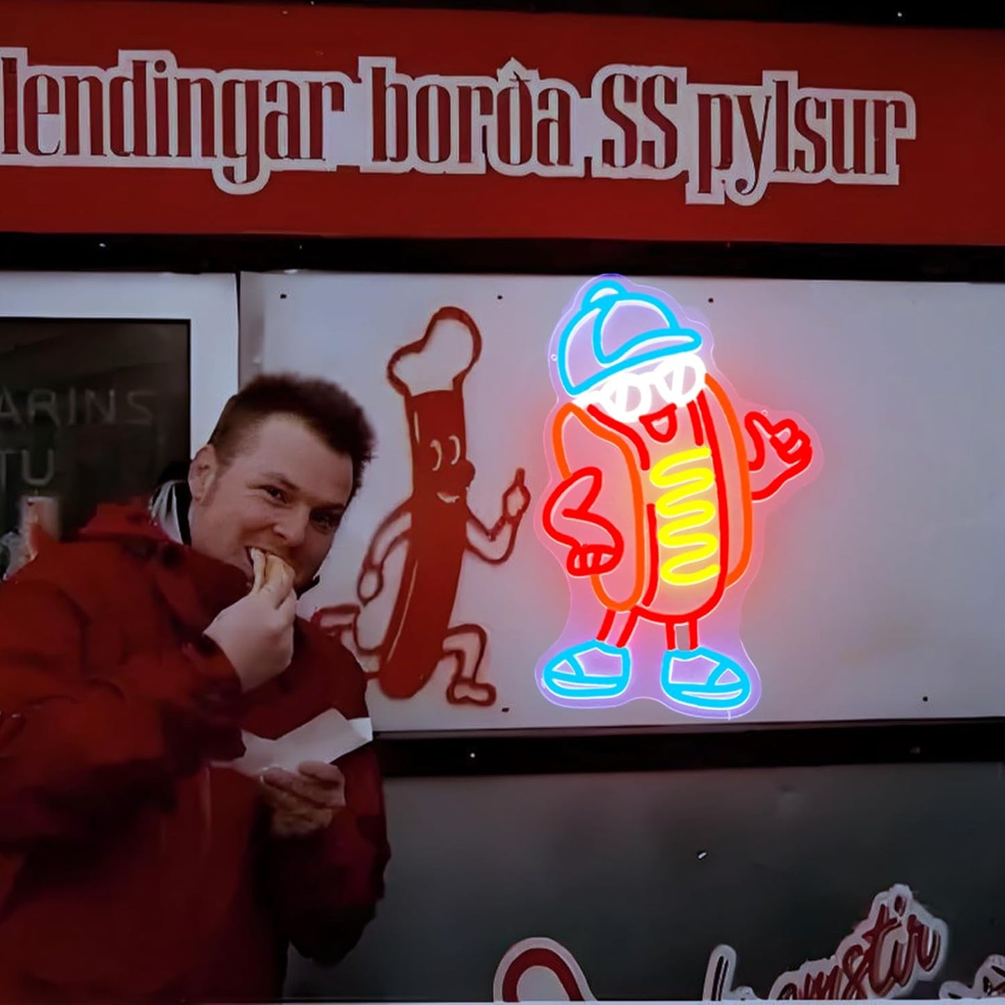 Hot Dog Neon Sign Dimable Cool Hot Dogs Neon Signs Funny Hot Dog Party Themed Light Decor for Restaurants Bars Game Rooms Vibrant LED Lighting Gifts for Fast Food Enthusiasts (15×9.8inch)