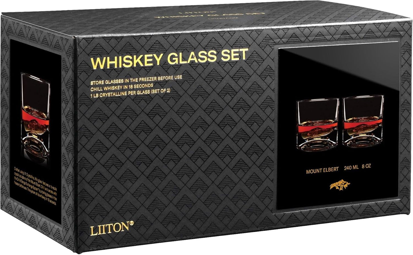 Rocky Mountains Heavy Crystal Whiskey Glasses Gift Set of 2, Thick Freezable Bourbon Glass 1lb Each, Premium Whiskey Gifts for Men, Frozen Crystal Chills Cocktails, 10 oz