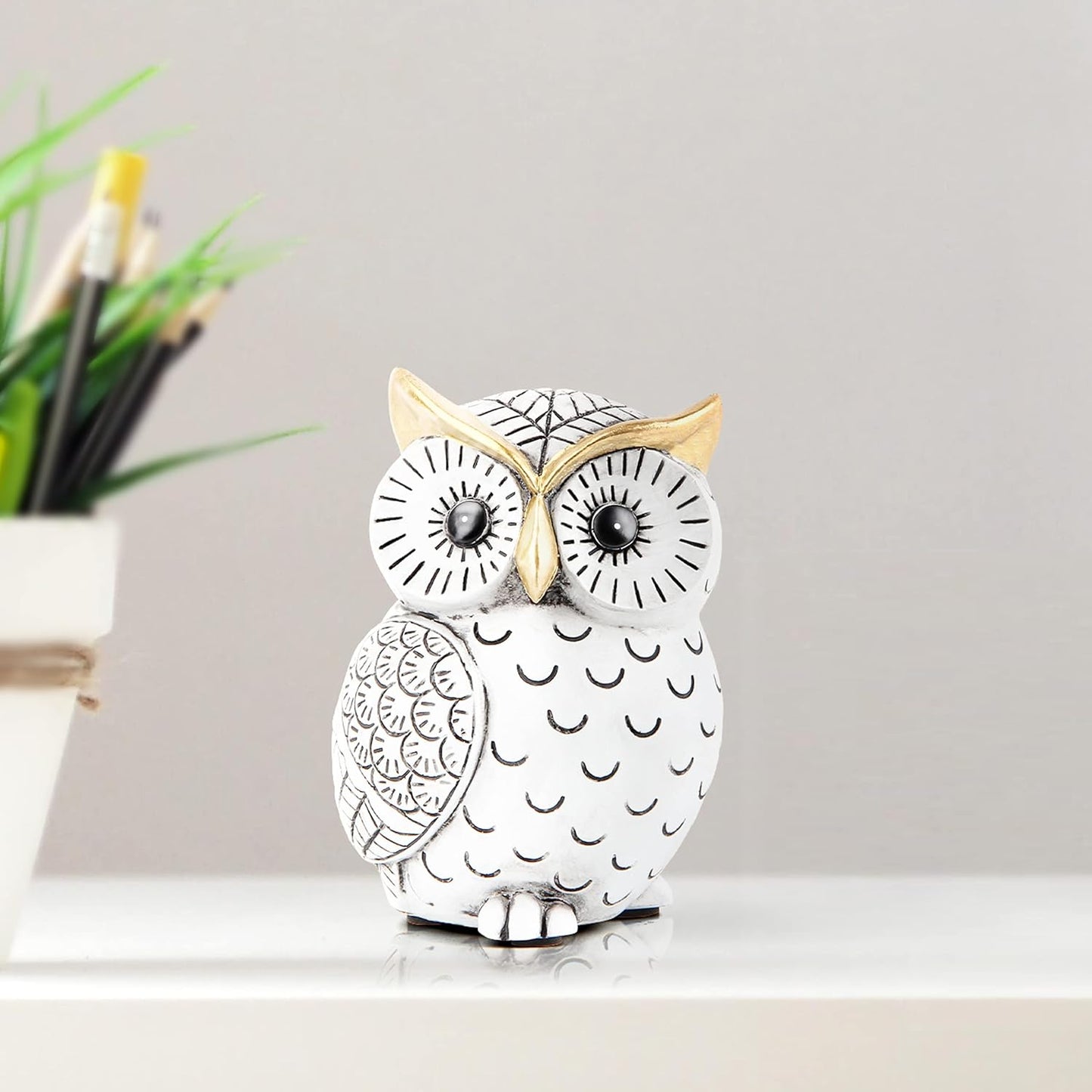 Owl Statue for Home Decor Accents,Owl Decor for Bookshelf Bedroom Living Room Office Table Desk Mantle TV Stand Boho Decoration,Modern Shelf Decor Accents Animal Sculptures for Birds Lovers,Owls Gift