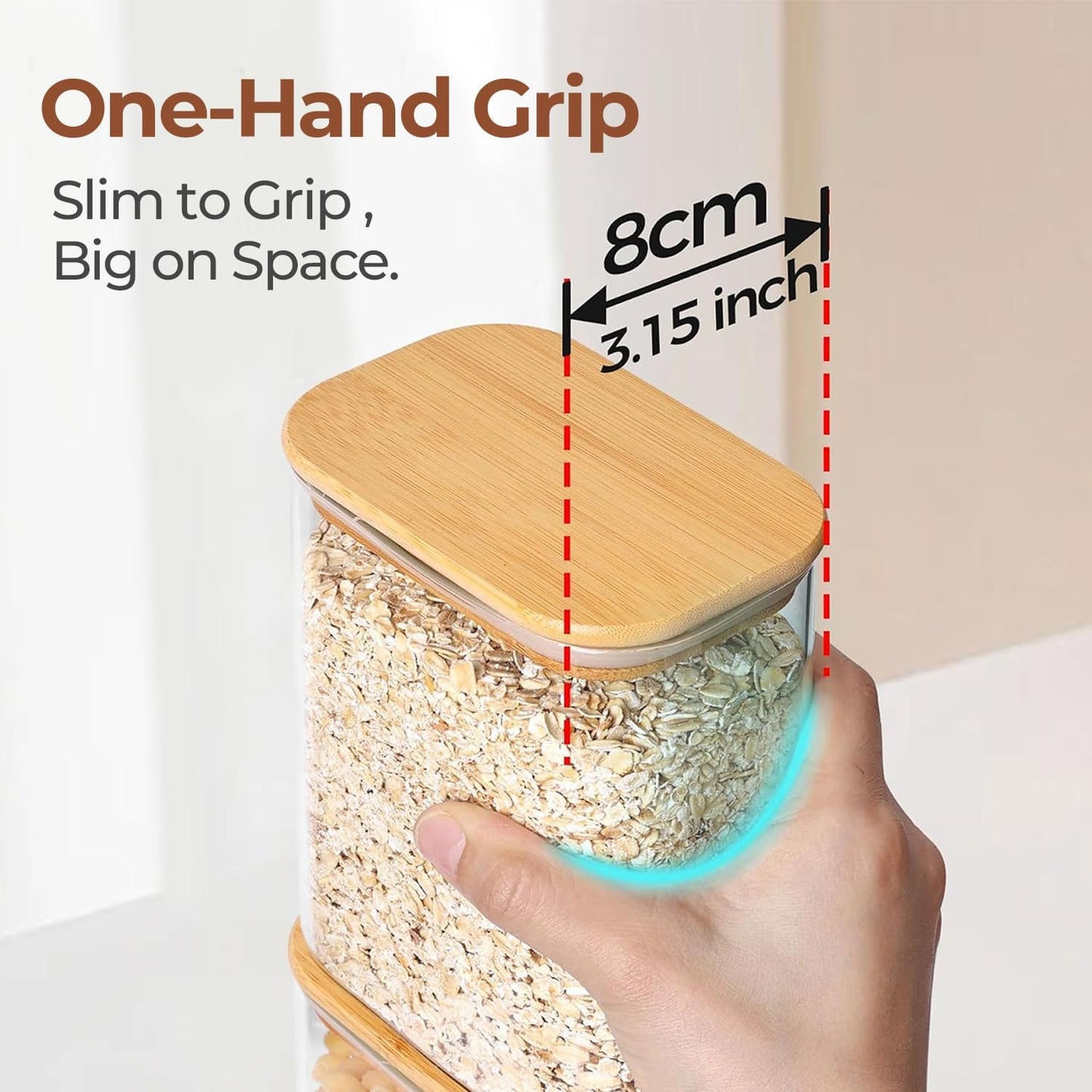 ComSaf 1.8 Qt Rectangle Glass Storage Containers with Lids, Glass Jars with Bamboo Lids, Clear Food Storage Jar, Sugar Coffee Containers, Pantry Storage Container for Pasta Rice Flour Oats Nuts Tea