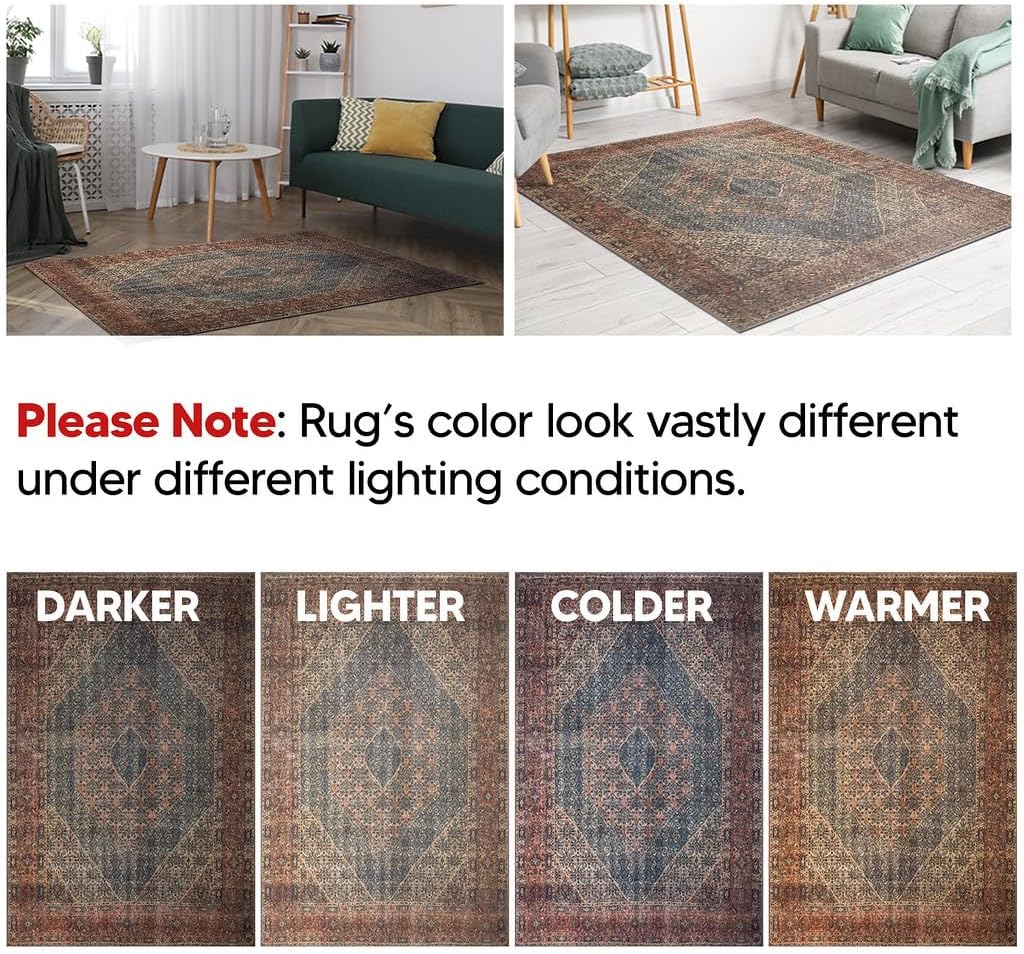 Keen Home Design 10x14 Rug - Machine Washable Area Rug with Non-Slip Backing, Ideal for Living Room, Dining Room, Bedroom - Vintage, Easy Clean, Durable, Low Pile Rug - (9'7" x 14')