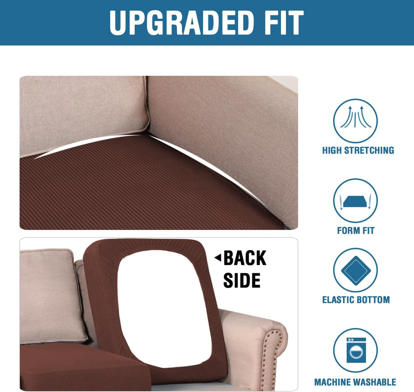 H.VERSAILTEX Super Stretch Individual Seat Cushion Covers Sofa Covers Couch Covers Slipcover Sets Thick Jacquard Textured Twill Fabric (2 Piece Large Sofa Cushion Covers, Burnt Brick)