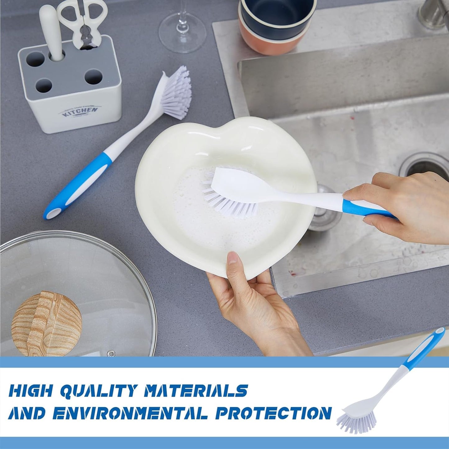 Hsei 20 Pcs Blue Kitchen Scrub Dish Brush Bulk with 11 Inch Anti Slip Handle Cleaning Dish Scrubber with Stiff Bristles Washing Scrub Brushes for Housekeeping for Pots and Pans, Kitchen Sink